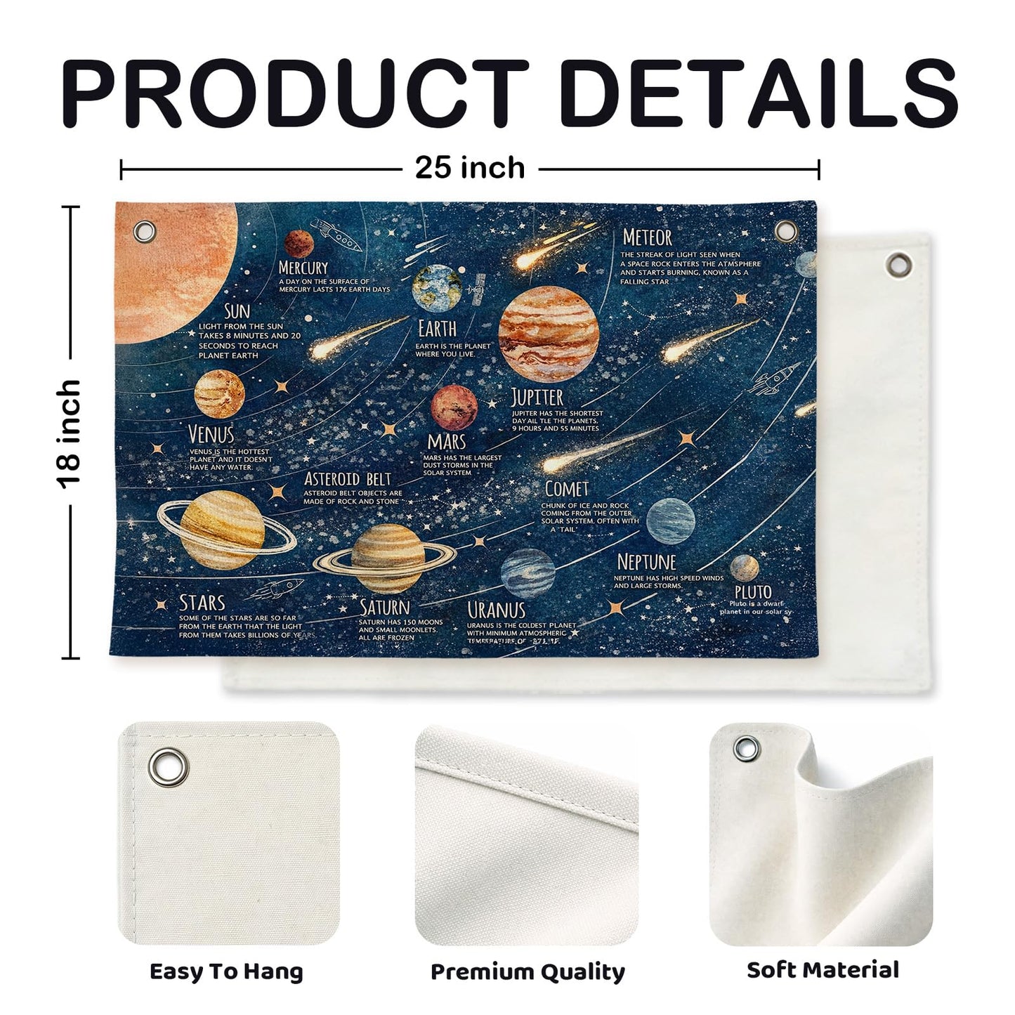 FUHYGU Solar System Banner 20x30 Inch, Space Educational Wall Hanging with Grommets, Planets Science Poster for Kids Classroom Bedroom Decor