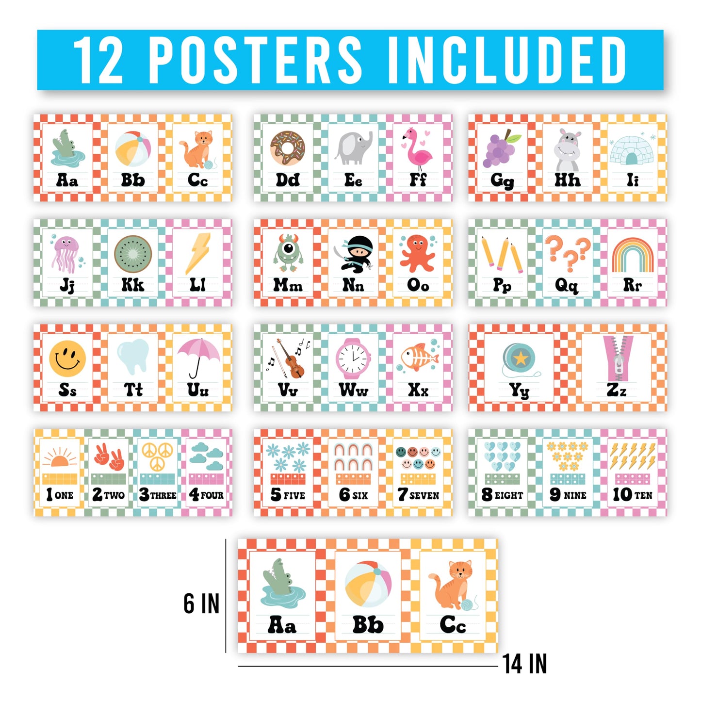 Hadley Designs Alphabet for Classroom Wall Decor - ABC Posters for Classroom Wall Chart Preschool & Kindergarten, ABC Letters & Number Line Elementary, Alphabet Cards, Retro Classroom Decor