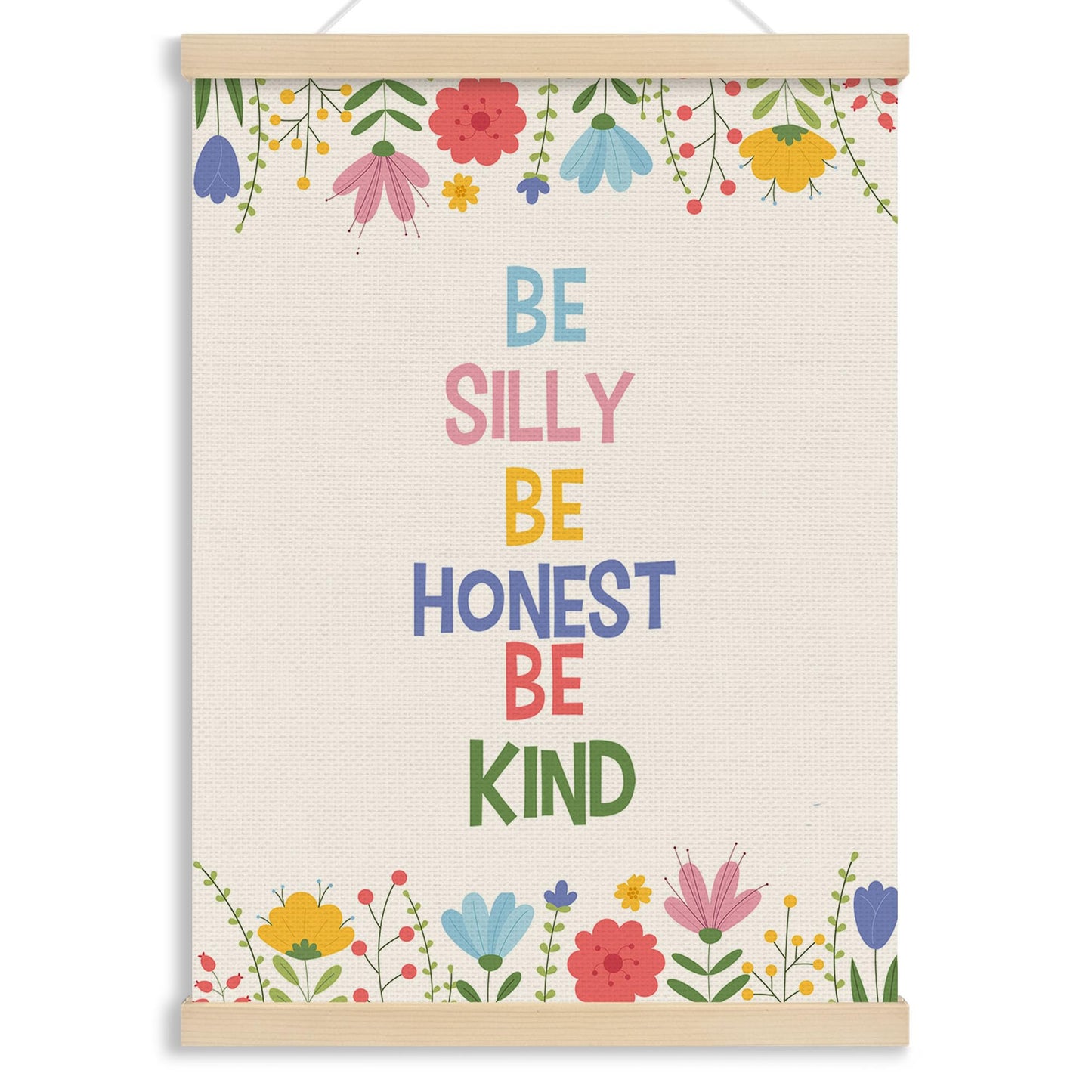MOTERMATE Inspirational Girl Nursery Poster Hanger Frame, Kids Affirmations Floral Wall Hanging Decor Art Framed for Girls Room Bedroom, Be Silly Be Honest Kind Wall Poster Prints, 12x16 Inch