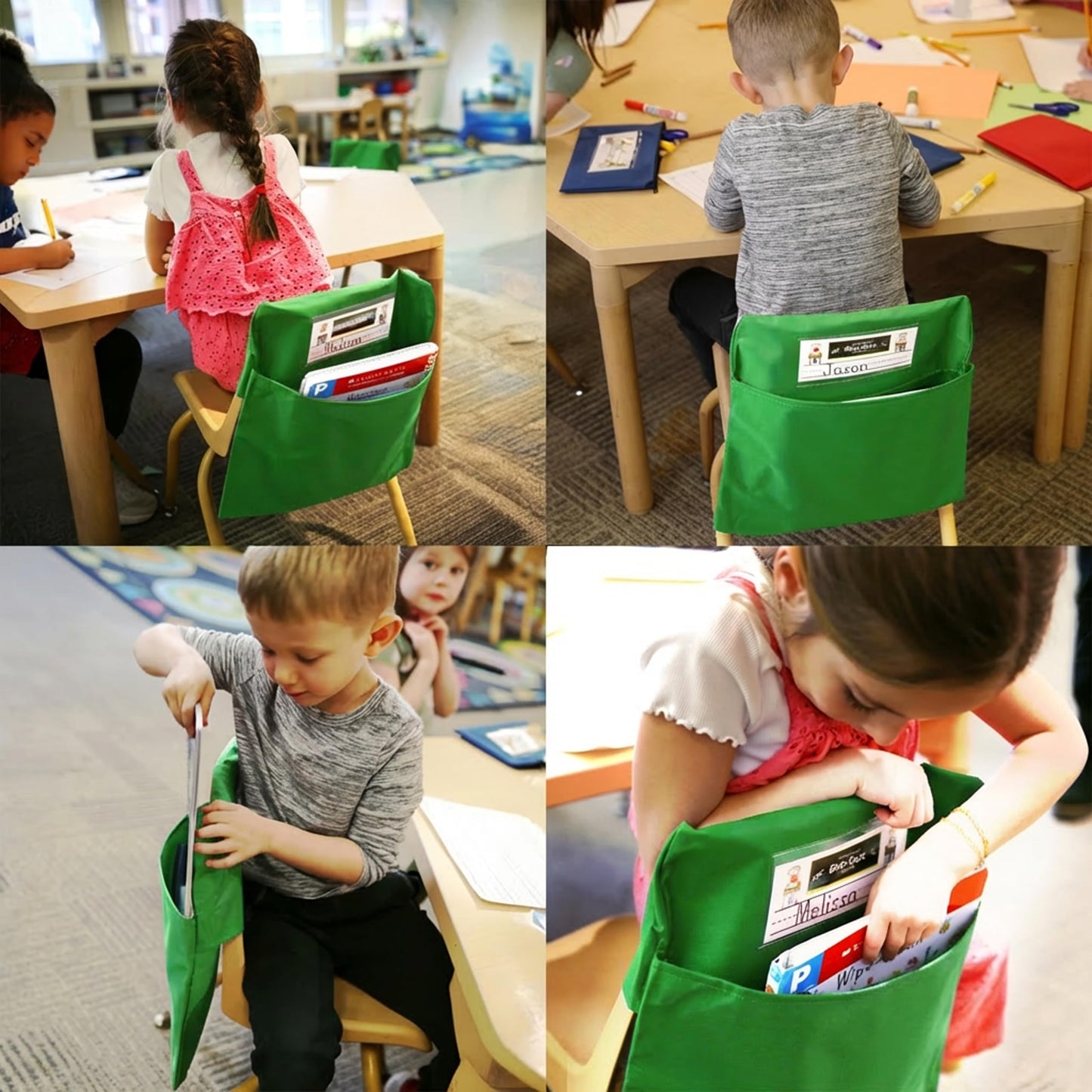 Seat Sack Student Chair Storage Pocket - 12", Classroom Chair Organizer for Student Desks, Durable Over-the-Chair Storage, Green, 1-Pack