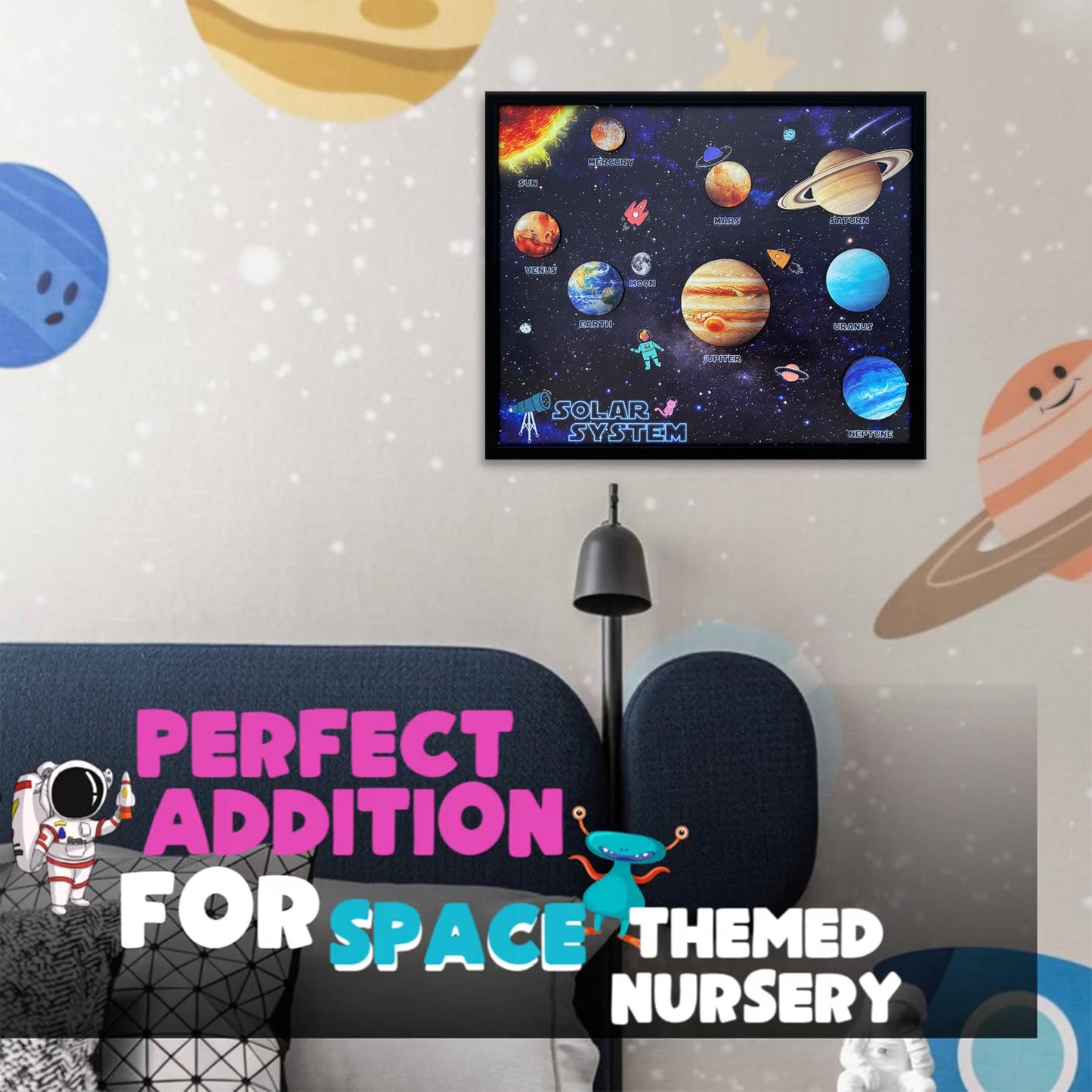 flinelife Wooden Solar System Wall Art Decor, 12x10, Perfect for Homeschool Classroom, Nursery, Kids Playroom Decor
