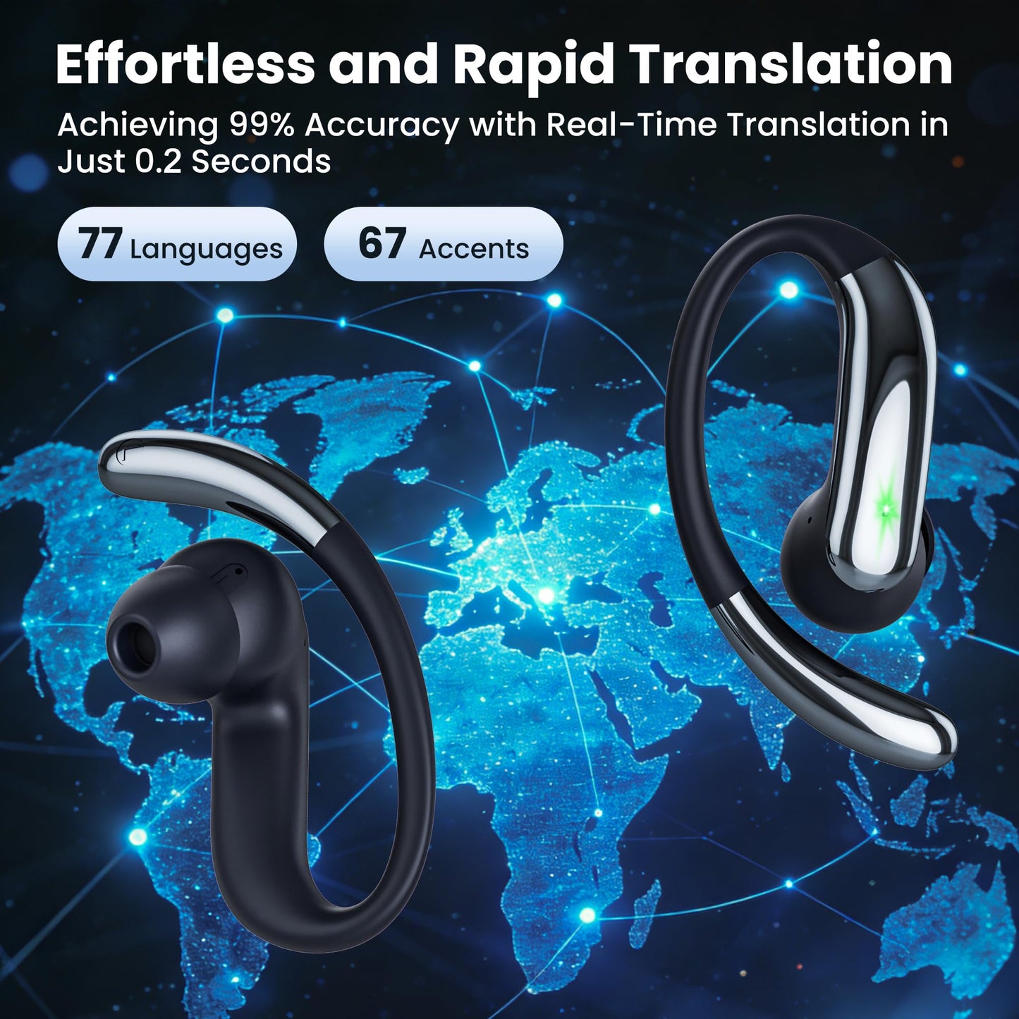 RichEast AI Translation Earbuds Real Time with Audio and Video Calls, 4-in-1 Bluetooth 6.0 Translator Headphones with 6 Translation Modes/Meeting Notes & ANC, Audifonos Traductores Ingles Espaol Black