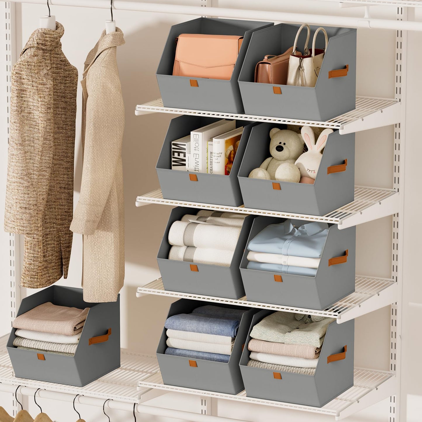 Homsorout Fabric Closet Storage Cubes - 6 Pack Square Storage Bins with Dual Handles for Clothes, Towels, Toys, Cube Storage Organizers for Bedroom, Nursery, Shelves, Closet, Small Spaces, Grey