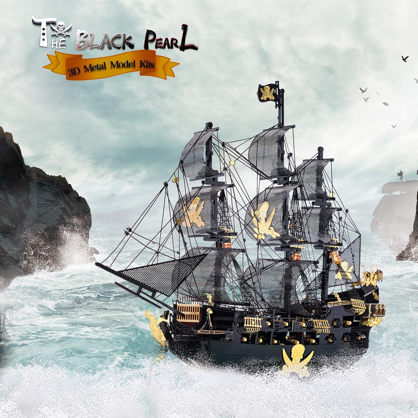 Piececool 3D Metal Puzzles for Adults, Black Pearl Pirate Ship Model Kits with DIY Tools, Watercraft Metal Model Building Kit for Birthday Christmas Gifts