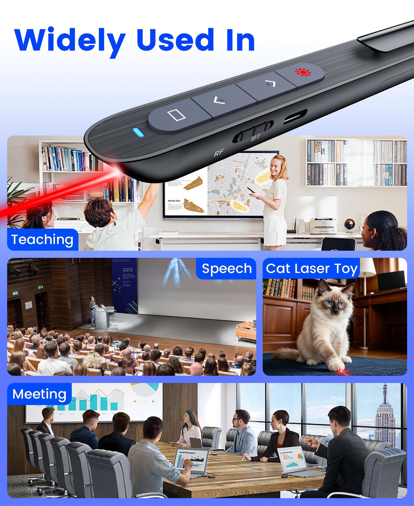 TITIANCOOL Wireless Presenter with Red Light, 2.4G USB & Bluetooth Presentation Clicker, Rechargeable via Type-C, 165ft Range, Compatible with PowerPoint/Keynote for Windows/Mac/Linux/Android (Black)