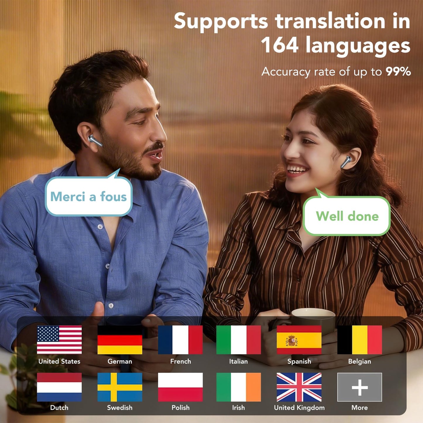 AI Translation Earbuds Real Time with Audio/Video Calls,164 Languages Translator Earbuds with 6 Translation Modes, 3-in-1 Bluetooth 5.4 Translating Headphones,60H Playtime for Travel/Business/Learning