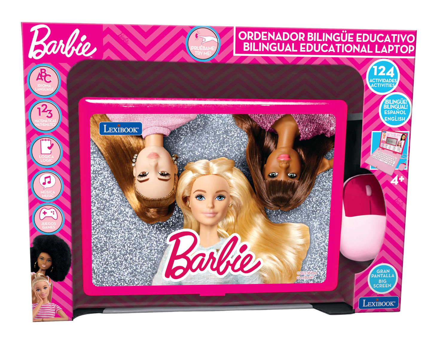 Lexibook Barbie, Educational and Bilingual Laptop in English/Spanish, Toy for Children with 124 Activities to Learn, Play Games and Music, Pink, JC598BBi2