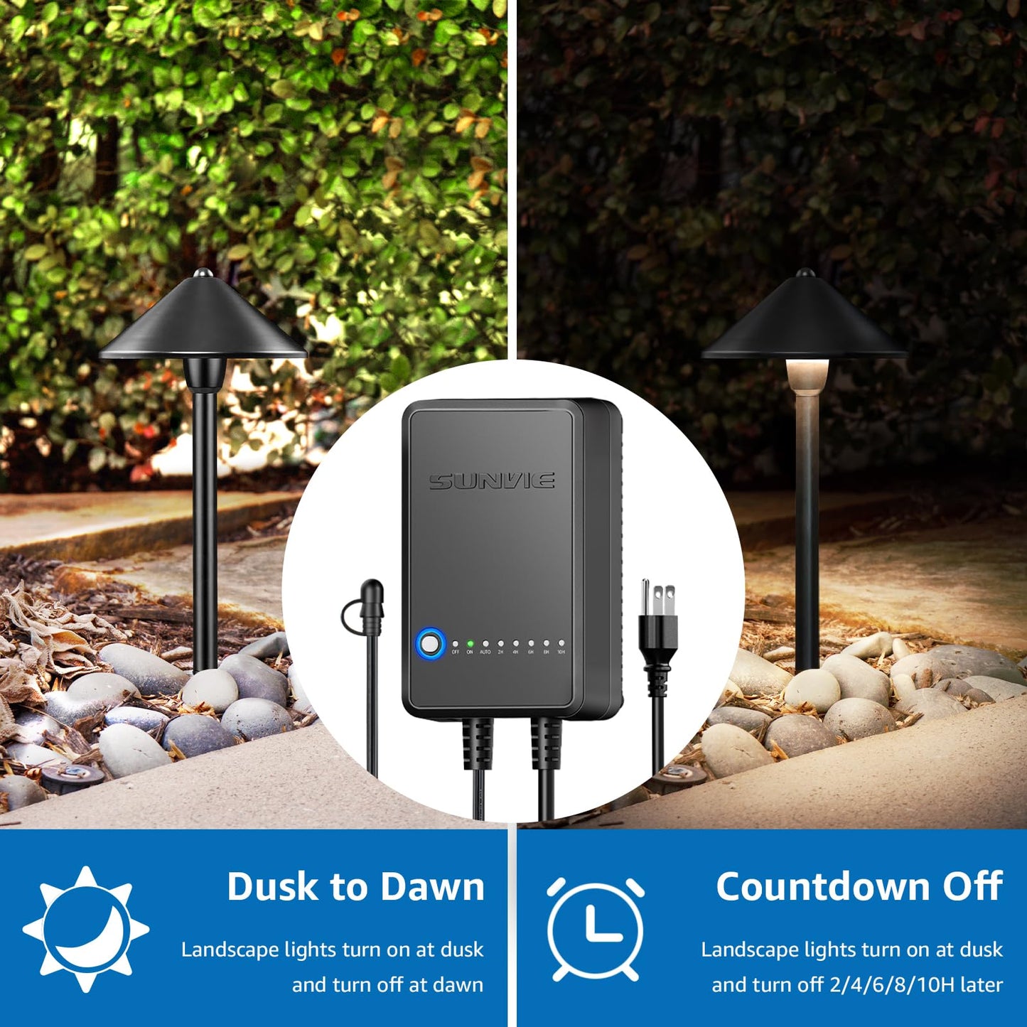 SUNVIE LED Low Voltage Landscape Lighting Kit, 8 Pack, 3000K, Black, Model KTWW8PB, Includes Connector Transformer and 100FT Wire