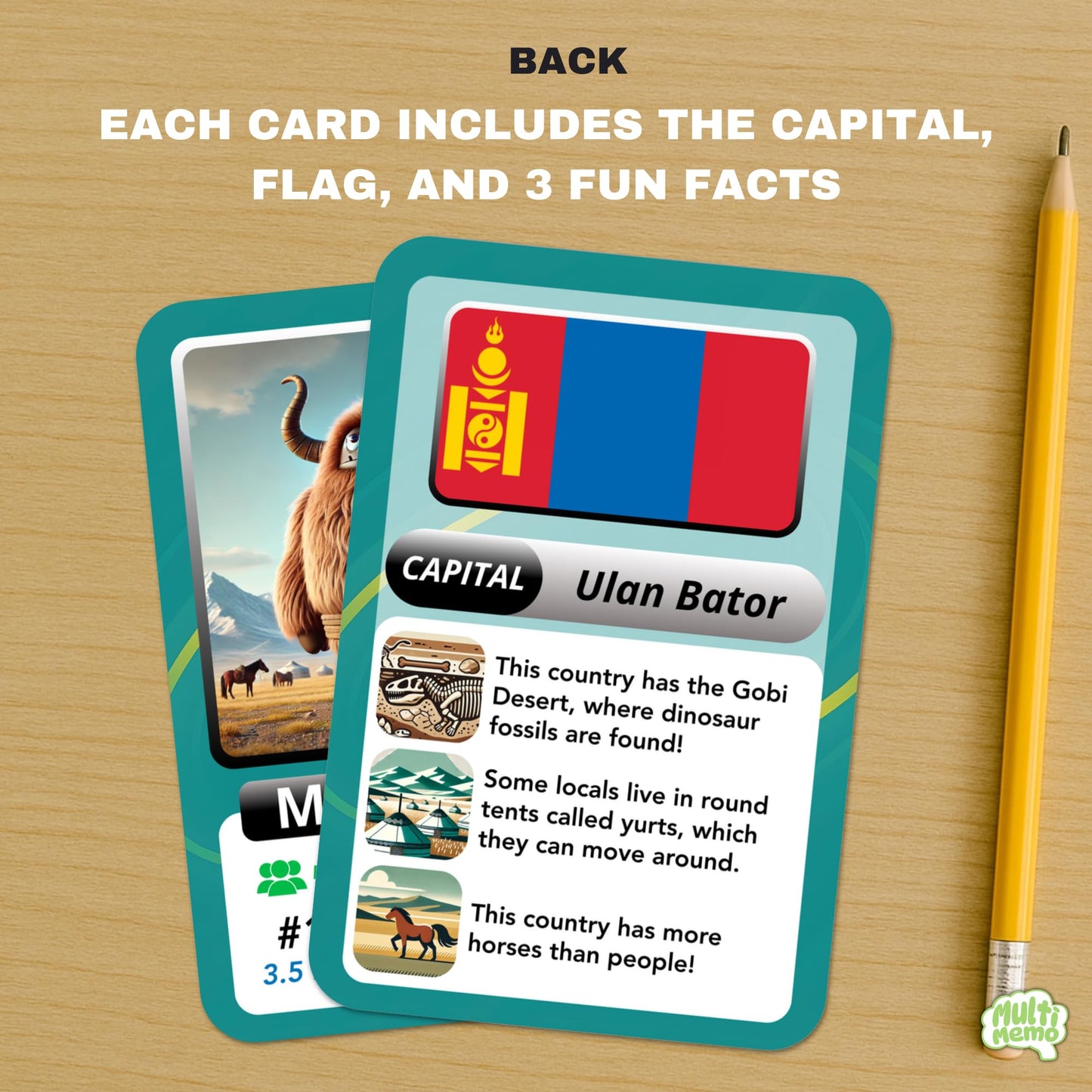 Countries, Capitals & Flags Flash Cards – Geography Learning Game for Kids – Educational Card Set for Classroom, Homeschool & ESL – World Facts, Memory Game – Ages 6+