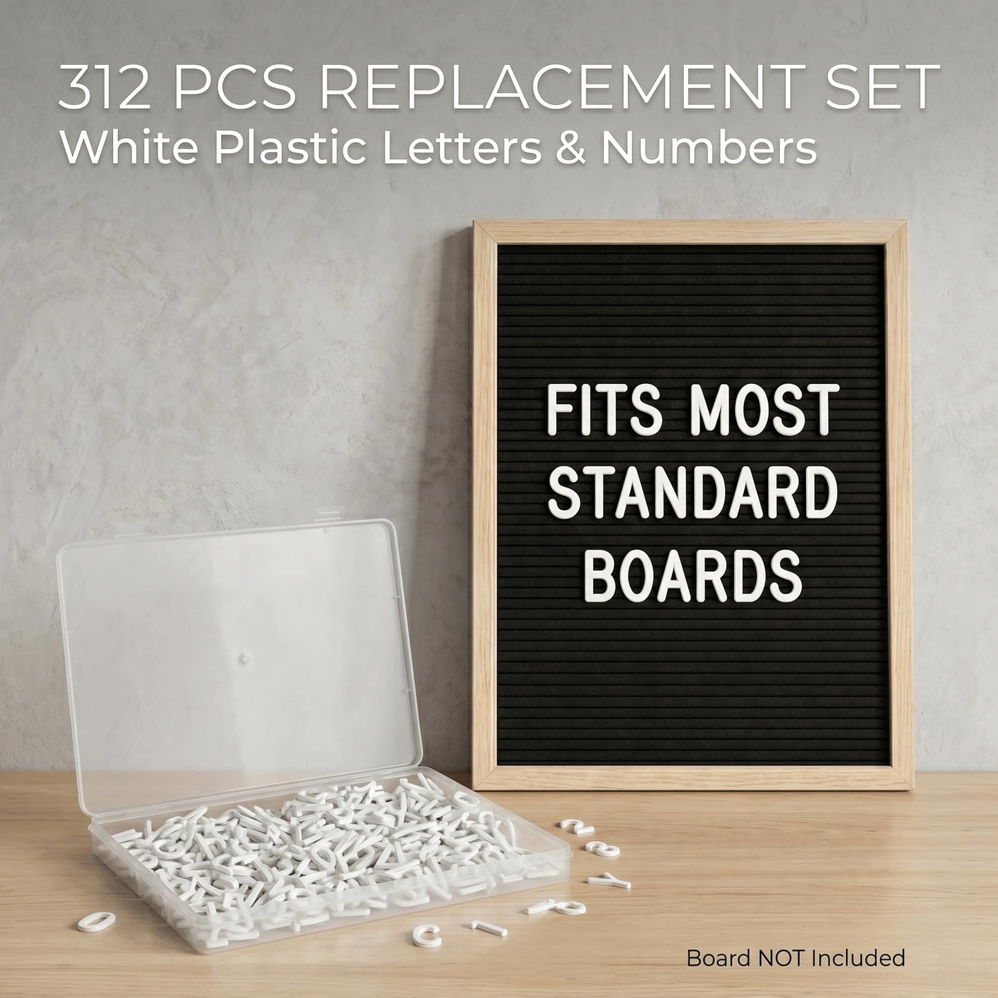 1 Inch Plastic Letter Board Letters, 312 PCS White Replacement Letters and Numbers, Compatible with 1-Inch Letter Grooves for Felt and Directory Boards, Letters Only