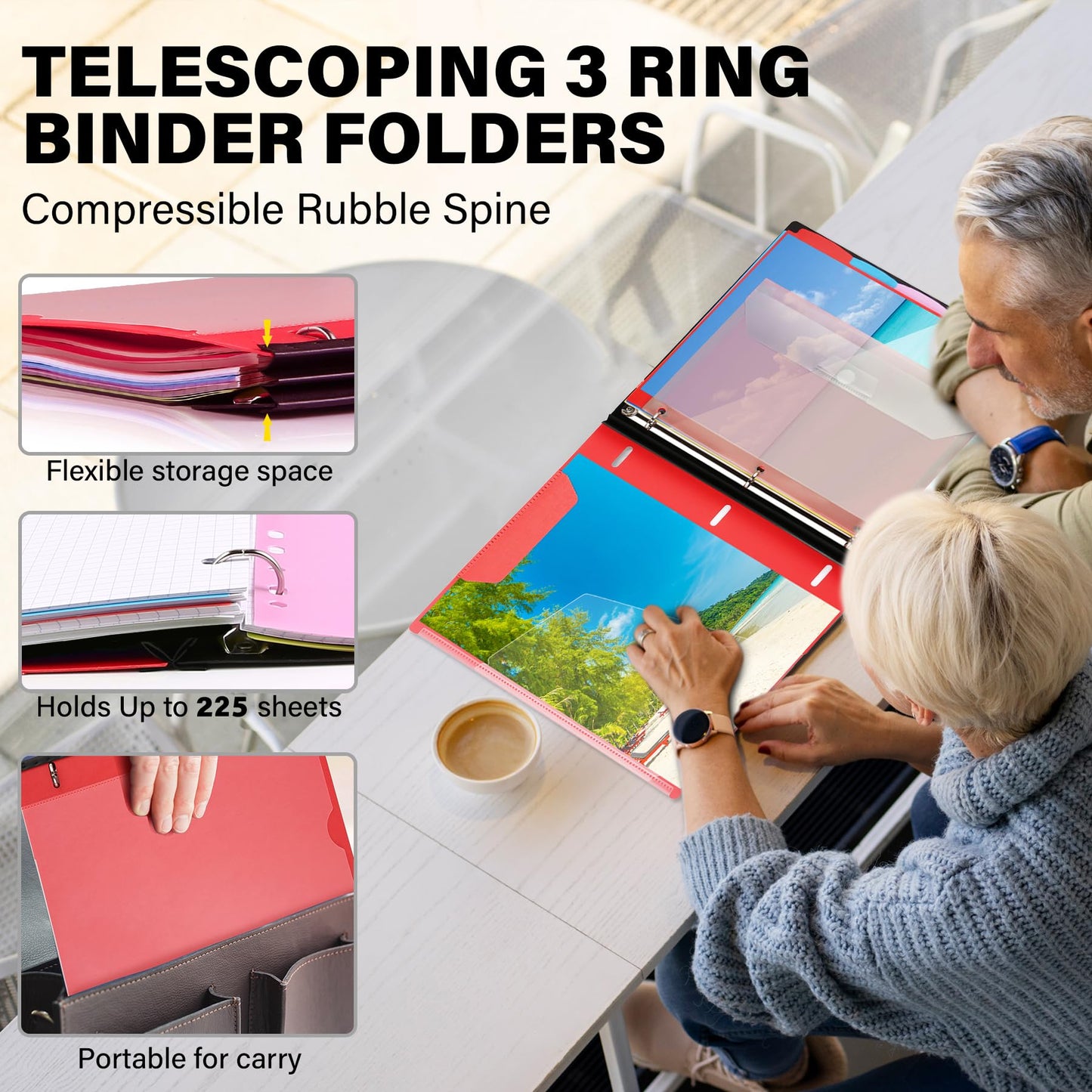 WOT I Telescoping Project Organizer, Refillable Binder with Dividers and Pockets, 13 Pocket Folders, 1 Inch 3 Ring Binder, Red
