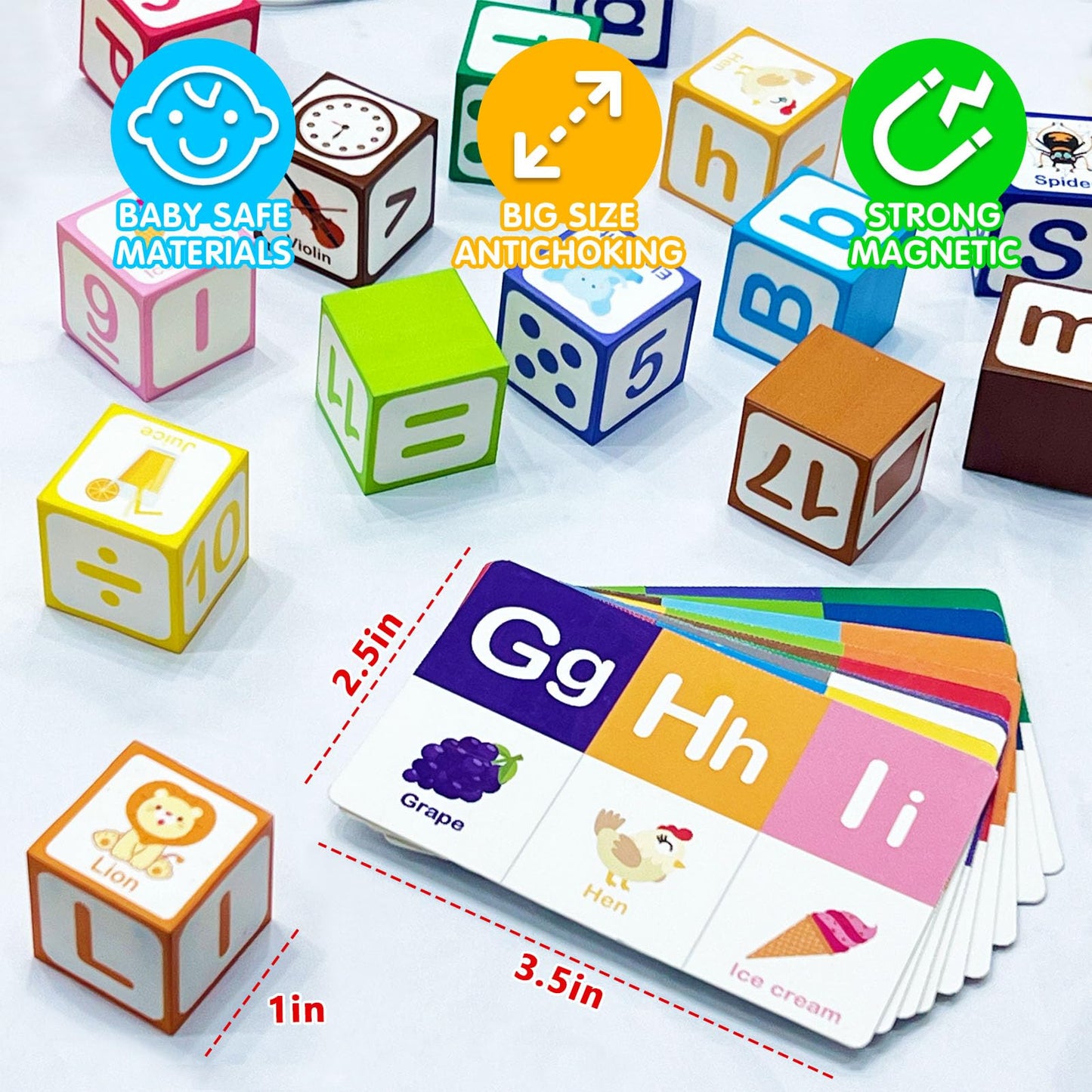 26 Pcs Magnetic Alphabet Blocks for Toddlers 1-3, ABC & Number Stacking Blocks with 9 Learning Cards, Educational Montessori STEM Toys for Kids Ages 3+ ，Montessori Toys for Boys Girls Gifts