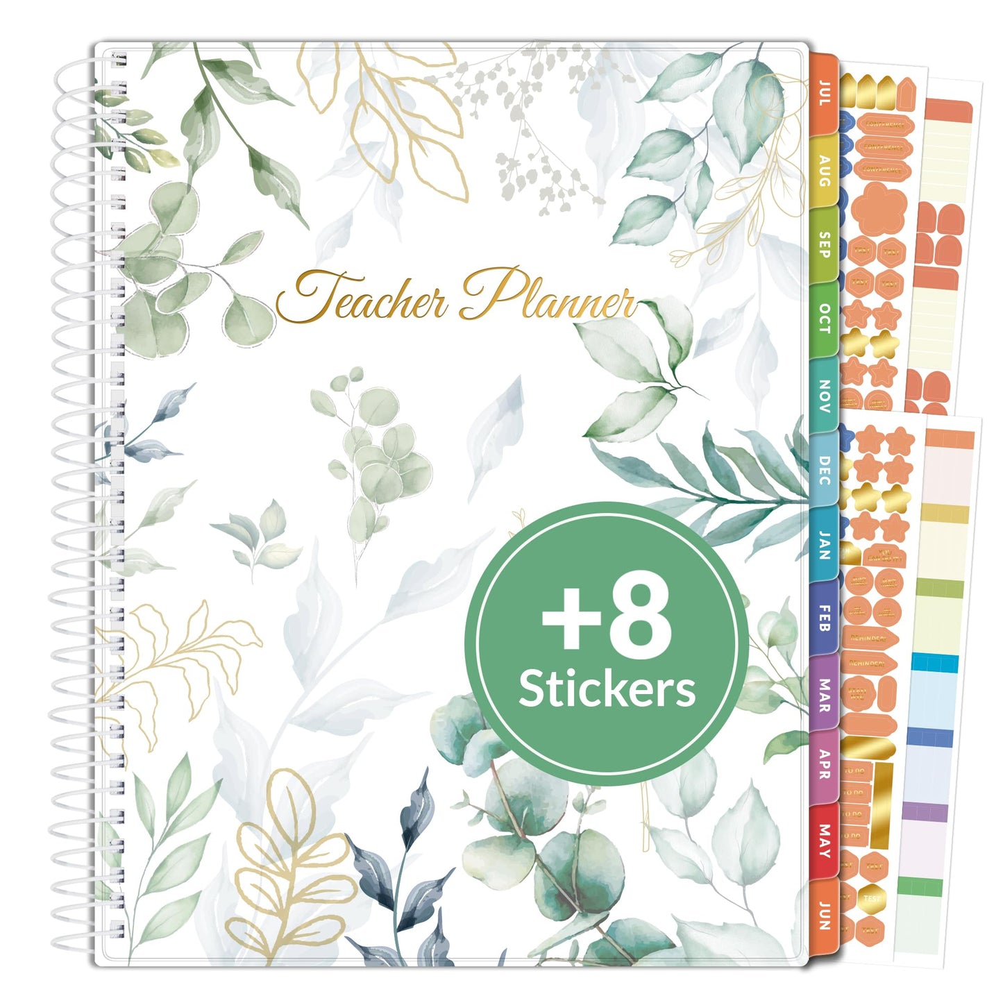 SUNEE Deluxe Teacher Planner 2026-2027, Lesson Planner Book with 7 Periods Jul 2026 - Jun 2027, 8.5" x 11" Weekly and Monthly Organizers with Colorful Tabs, Planning Stickers,120gms Paper, Full Leaf