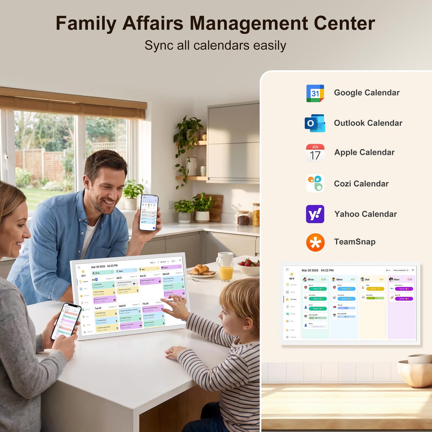 Digital Calendar – 27 Inch Electronic Wall Calendar & Chore Chart, Smart Family Organizer with Interactive Touchscreen Display, Wall Mount in Portrait or Landscape