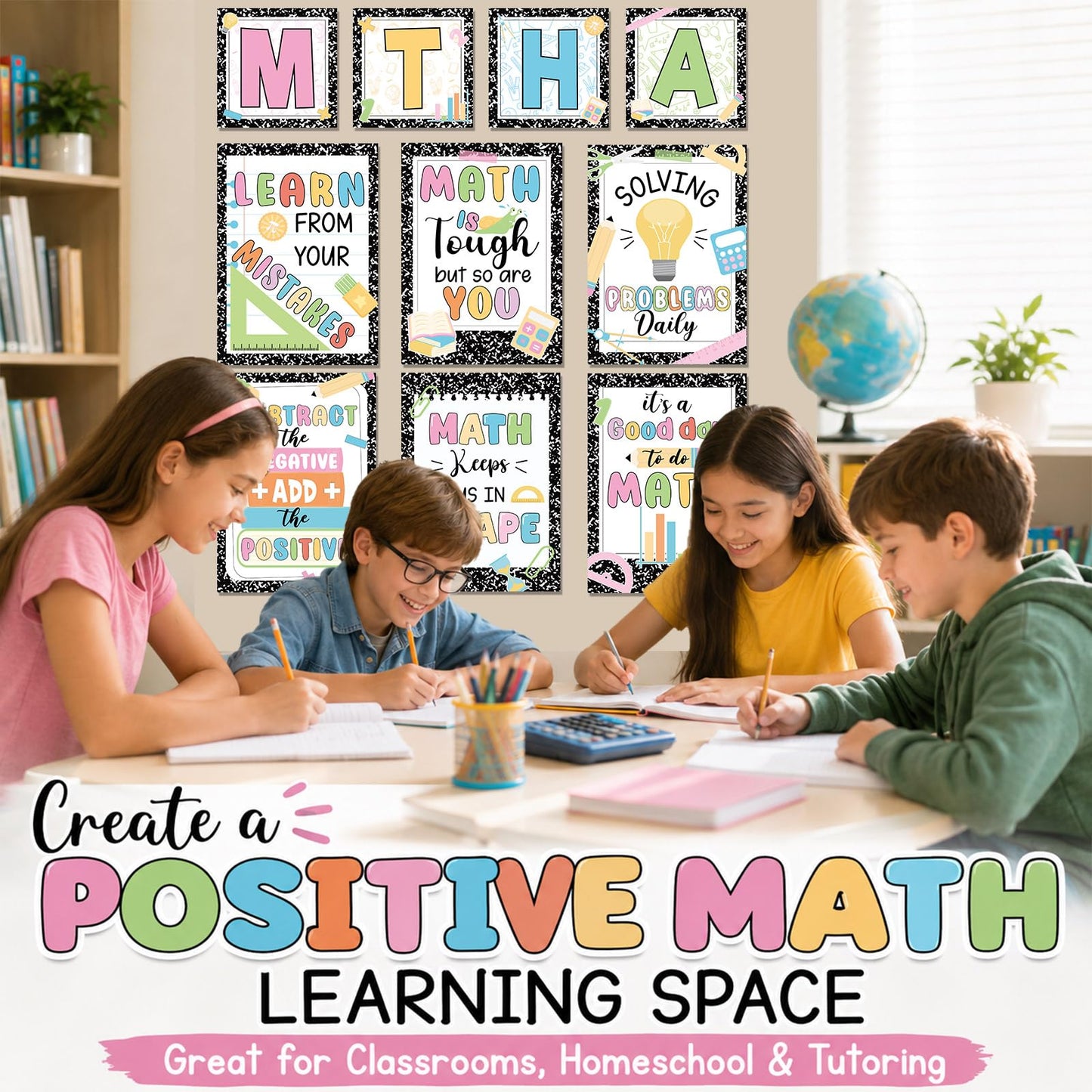 10PCS Composition Math Posters Math Inspirational Wall Chart Black White Speckle Classroom Decor Educational Mathematics Bulletin Board Decor for Elementary Middle School Teacher Chalkboard Supplies