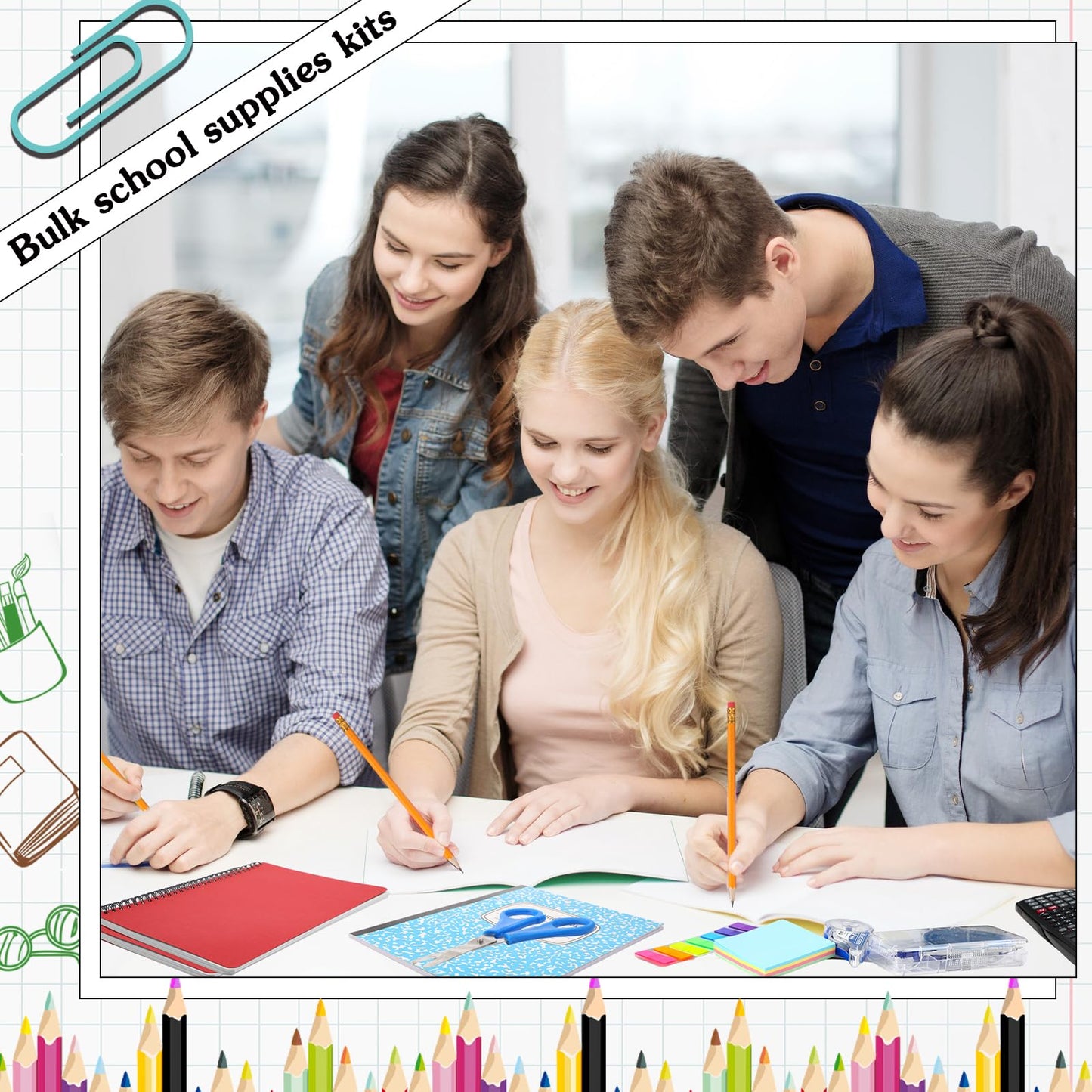 Gilprop 108 Pcs Middle High School Supplies Kit Back to School Supplies for Student 7-12 Grades Essentials Bundle Box Calculator Pencils Compass Notebook Pens(Colorful)