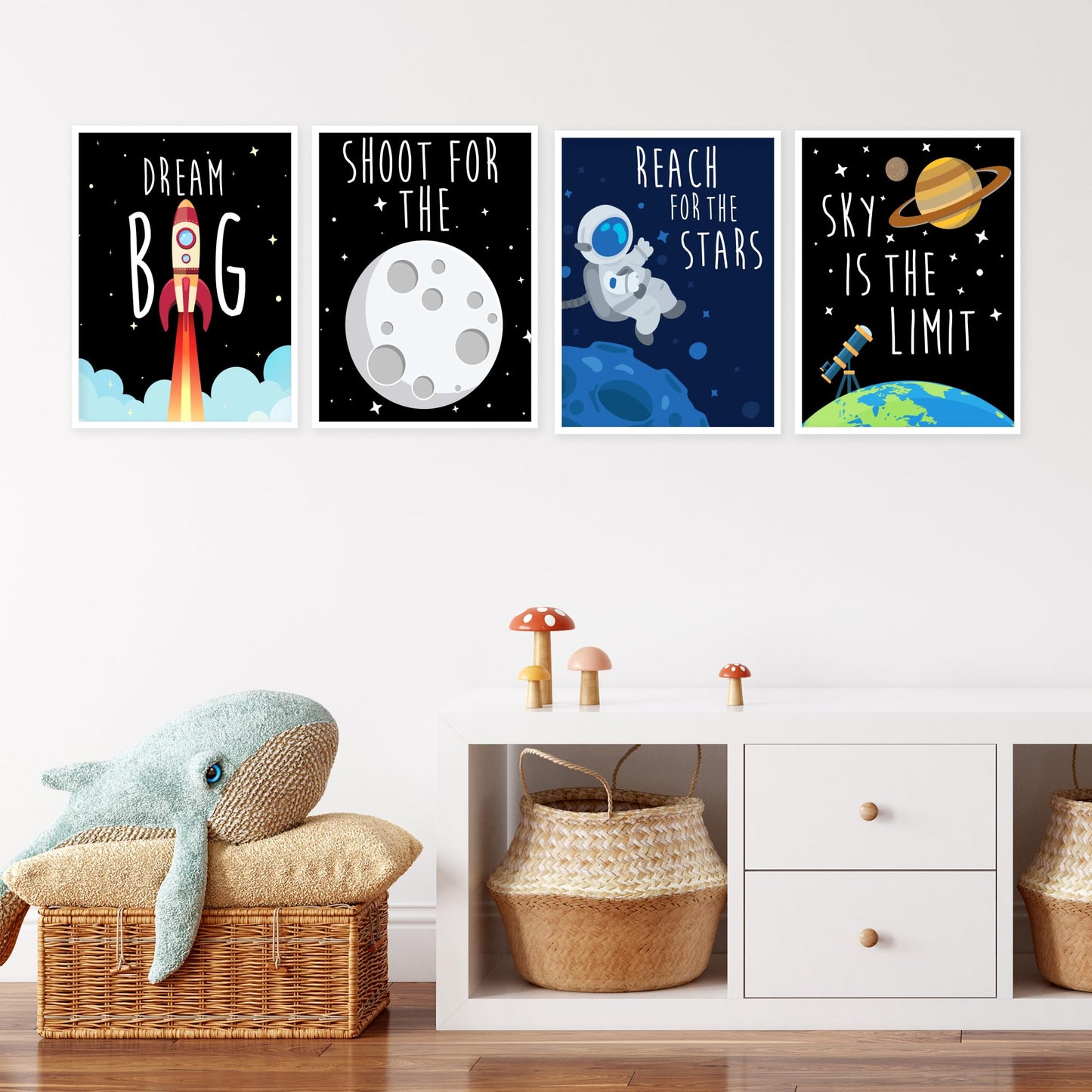 TnT Prints Space Wall Art for Kids, Solar System Posters for children, Posters for Boys or Girls Room - Unframed Set of 4 (8x10)