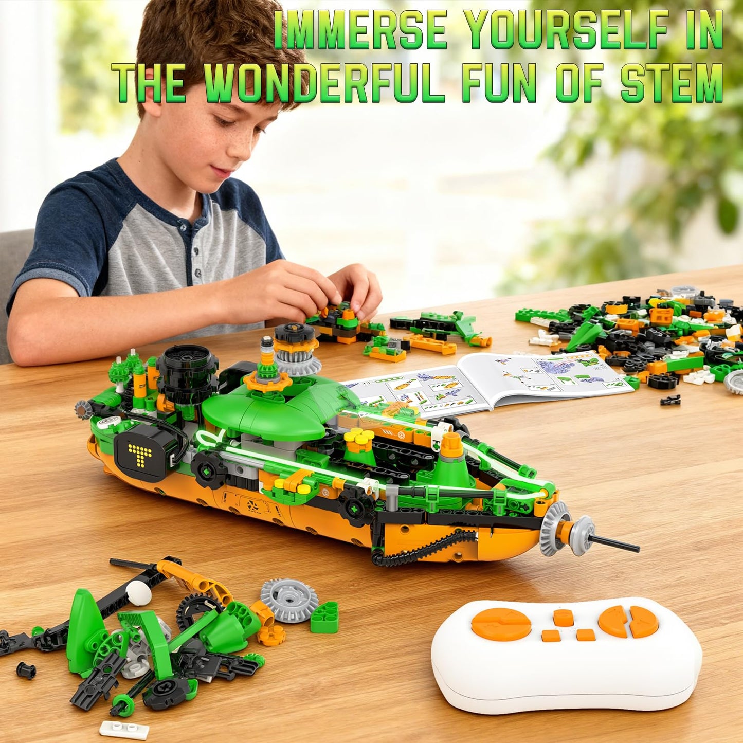 QHECTTY STEM Robot Building Kits for Kids 6-14, 5in1 Remote & APP Controlled STEM Tractor/Frog/Robot Building Toys, 732 Pcs Educational Building Block Sets for Kids, Erector Sets Gifts for Boys Girls