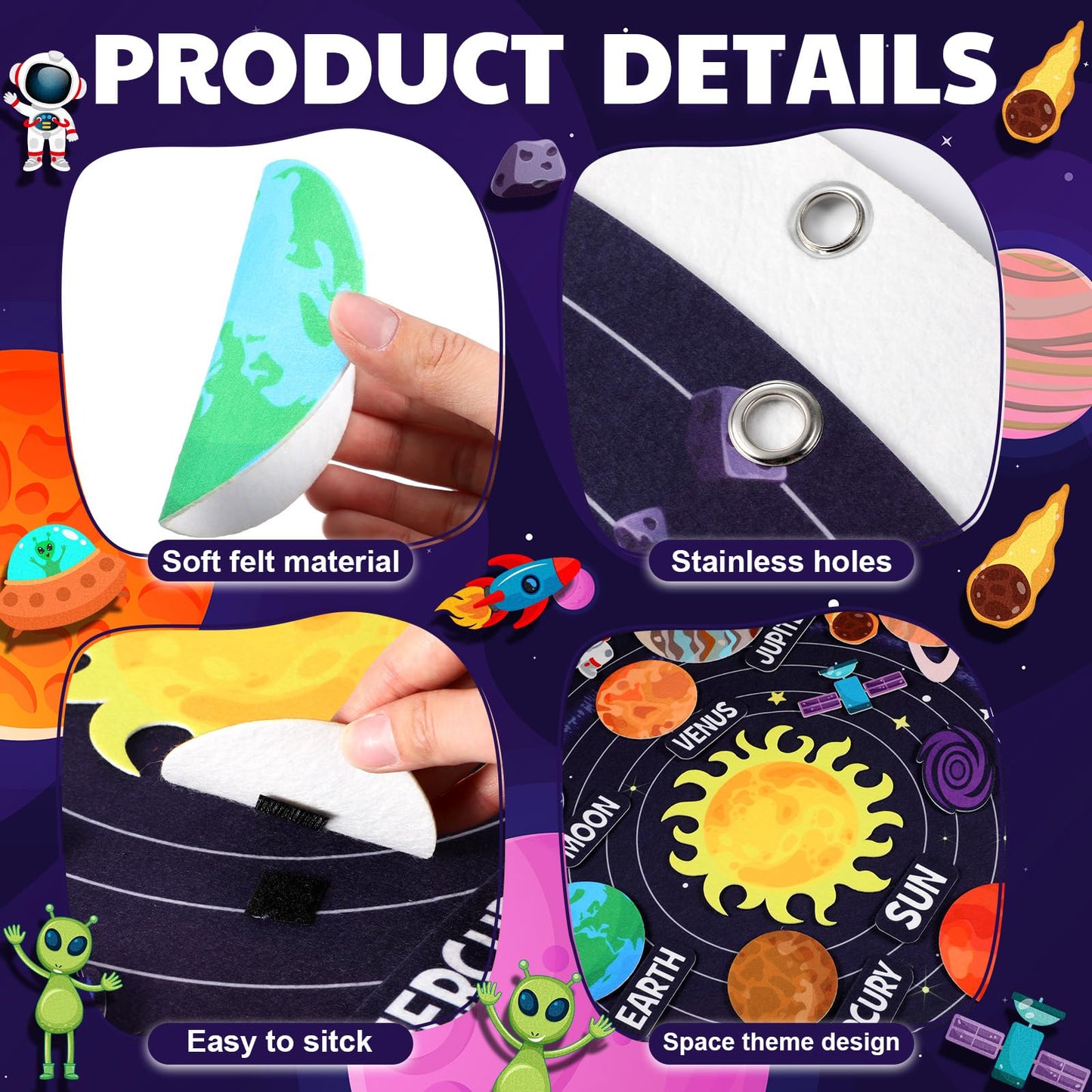 MiniInflat Felt Story Board Set Solar System Felt Story Board 2.5 Ft Outer Space Universe Storytelling Flannel Interactive Montessori Tool for Valentines Birthday Gift Space Learn (36,Solar)