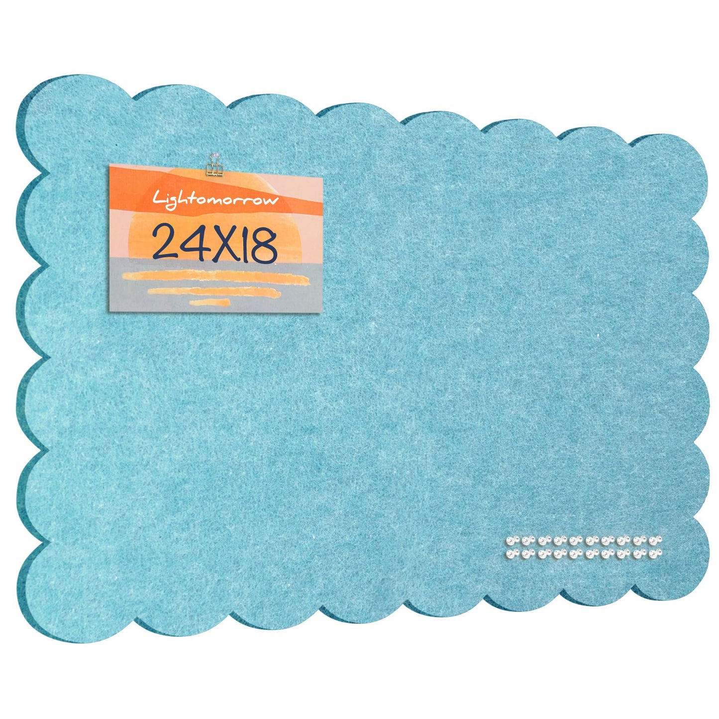 Lightomorrow Scalloped Bulletin Board, 24 x 18 Inches Felt Pin Board - Decorative Cork Alternative for Wall, Foldable Picture Self-Adhesive Vision Prayer Board with 20 Pushpins - Turquoise Blue