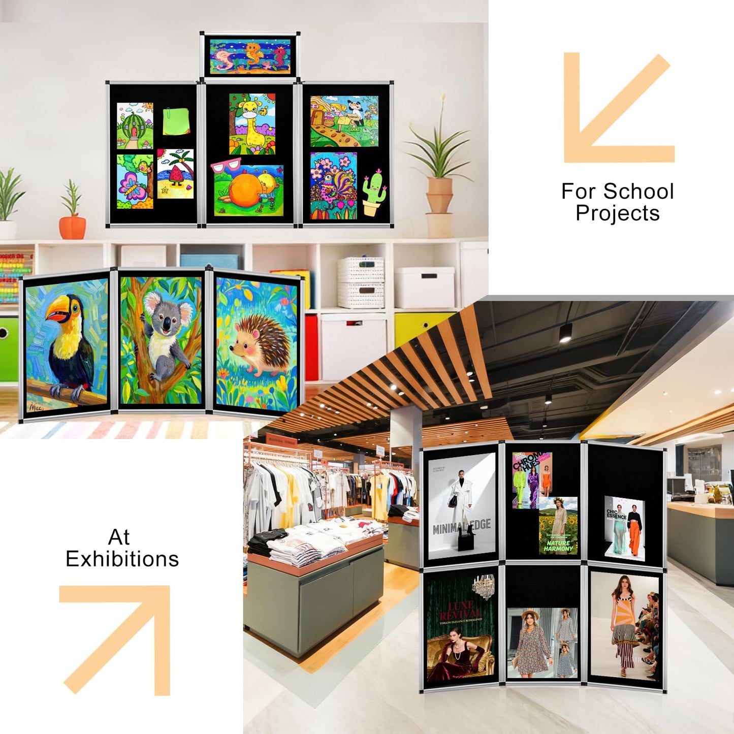 DRKSBesto 3+1 Panel Double-Sided Black Trifold Display Board with Storage Bag, 72 x 35.4 in Folding Tabletop Trifold Poster Board for School Projects, Vendor Events, Science Fairs