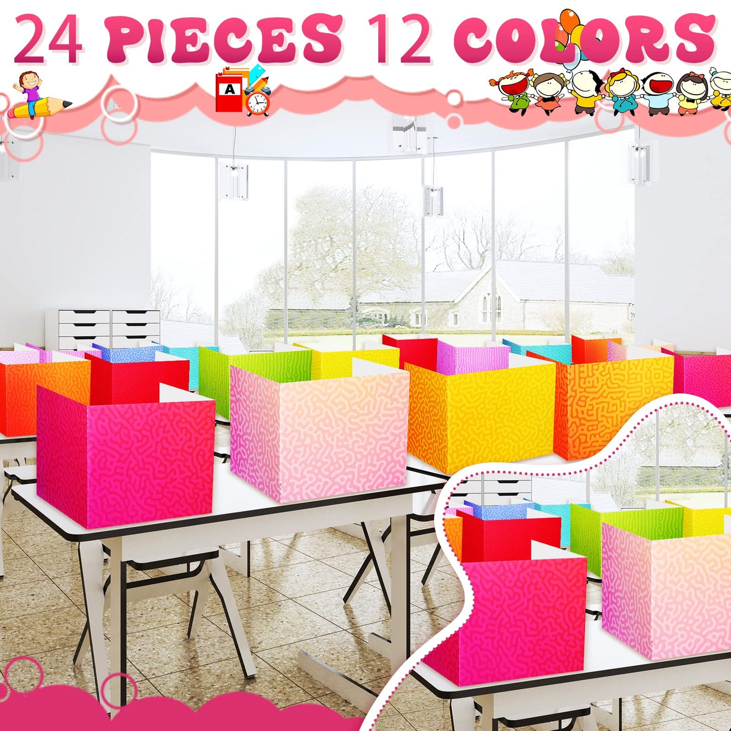 SATINIOR 24 Pcs Privacy Folders for Students, Desk Dividers for Classroom Testing, Student Privacy Boards Classroom Must Have, School Teacher Supplies(Swirl Style,Colorful)