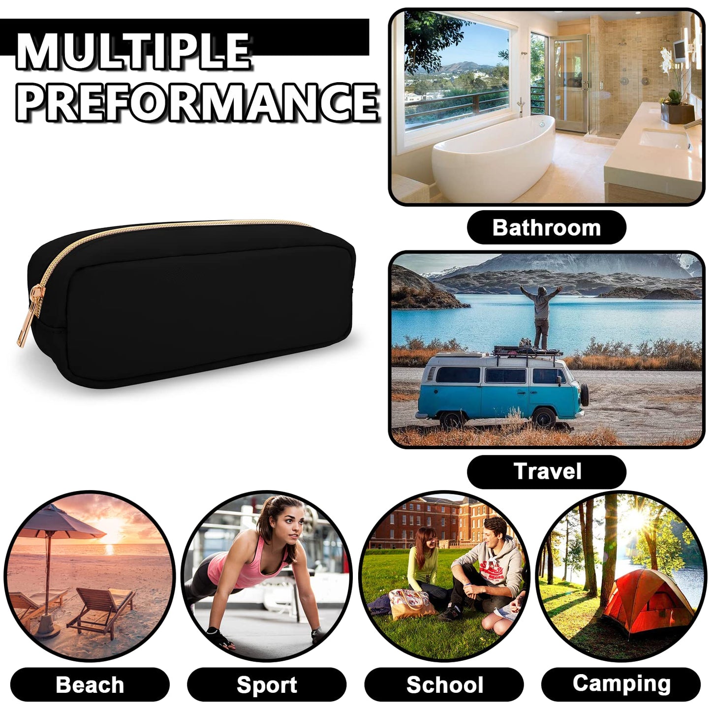UIXIZQ Waterproof Small Pencil Case Makeup Bag for Purse,Cute Pencil Pouch Preppy Nylon Makeup Brush Holder with Zipper,Girls Portable Storage Case Small Pen Bag for Office(Slim-Black)