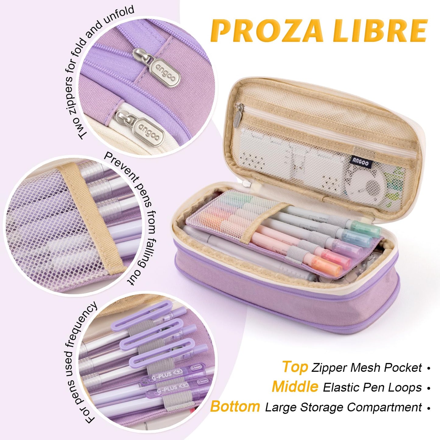 EASTHILL Big Capacity Pencil Pen Case Office College School Large Storage High Capacity Bag Pouch Holder Box Organizer Blue (Purple)