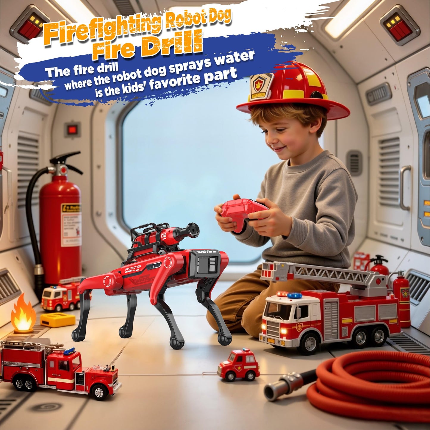 TUEESN Smart Robot Dog - Interactive STEM Toys with Voice & Remote Control, 30+ Lifelike Actions, Programmable Play, 25m Range, Durable & Safe - Best Gift for Kids 3-10 (Firefighting Edition)