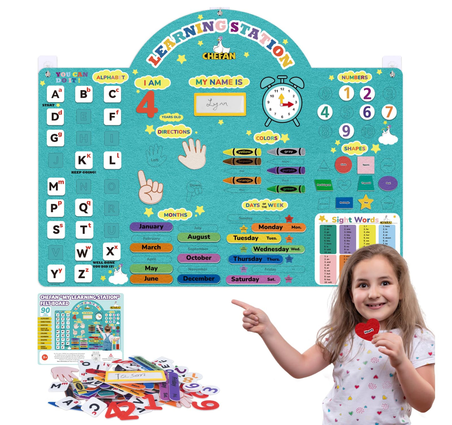 CHEFAN Alphabets Letters and Numbers Felt Board Pieces, 36 * 27 inches, Toddlers ABC Learning Toys, Uppercase Lowercase, Classroom Educational Learning Play Kit Wall Hanging Gift for 3 Years +