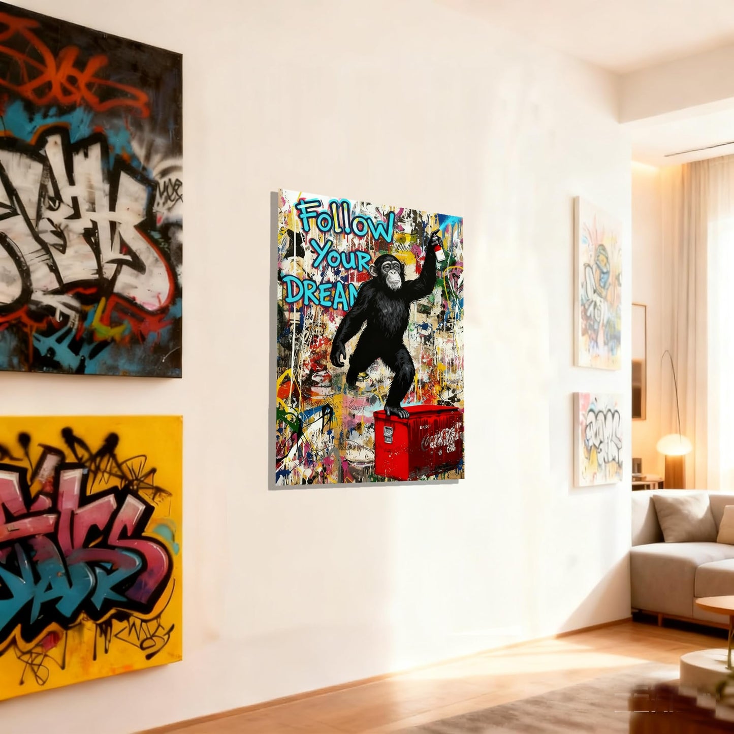 16x24 Graffiti Street Art Gorilla Canvas Wall Decor Urban Pop Funny Picture Monkey Framed Gallery Street Posters Teen Boys Bedroom Pictures Kids Room Prints Men Office Home Decoration