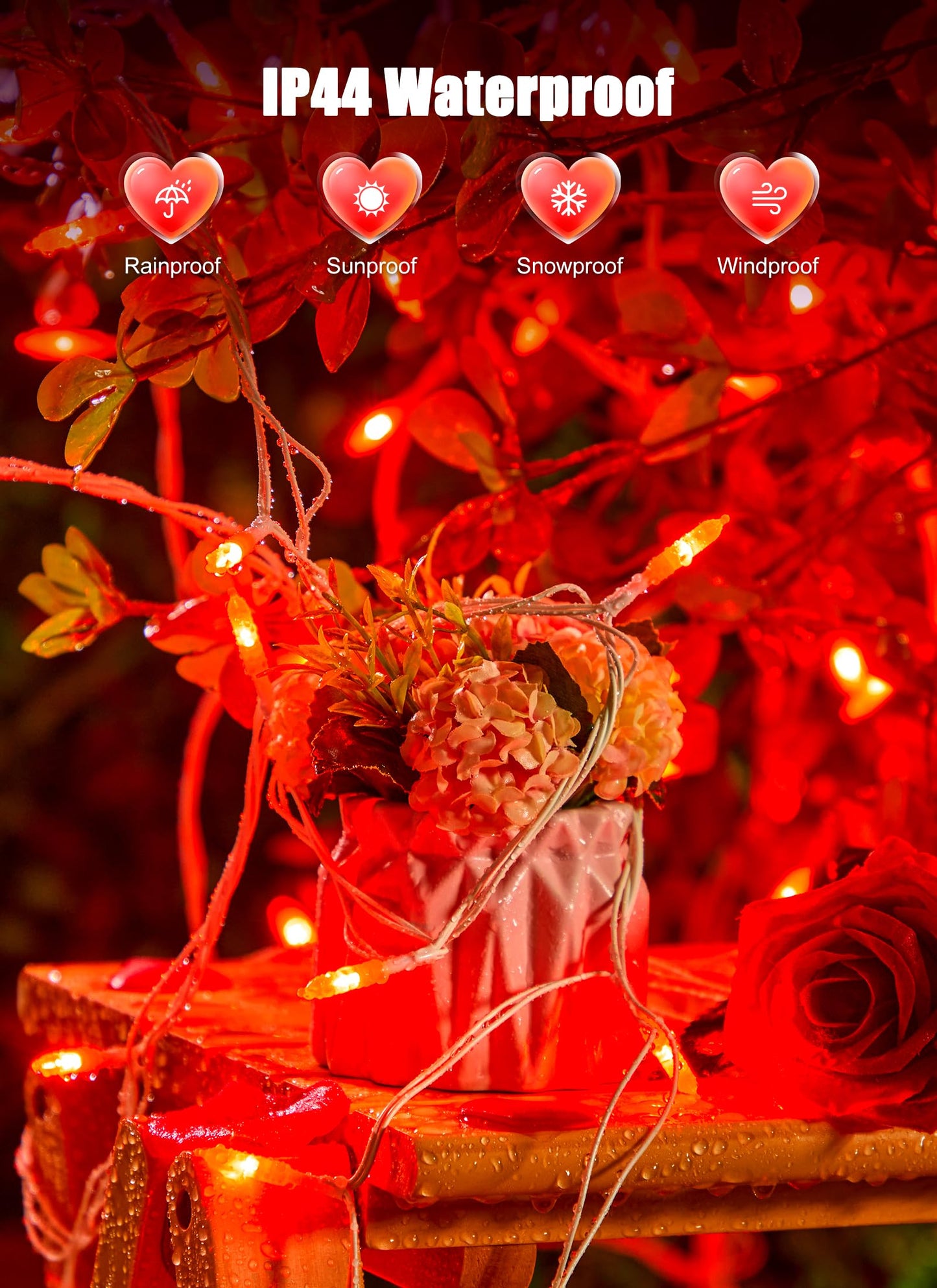 Minetom 100 LED Mini String Lights, 39 Feet, USB Operated, Waterproof, Red, Indoor Holiday Decor, Model 81f52da7-2600-4e92-a