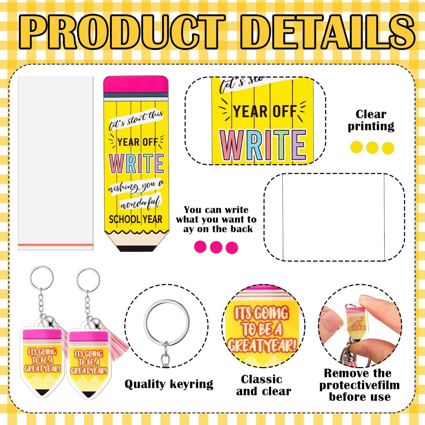 Tenceur 30 Set Bulk Back to School Gifts for Students Pencil Themed Ballpoint Pens Keychains and Cards Set First Day of School Gifts Supplies for Teacher Classroom Rewards Party Favors