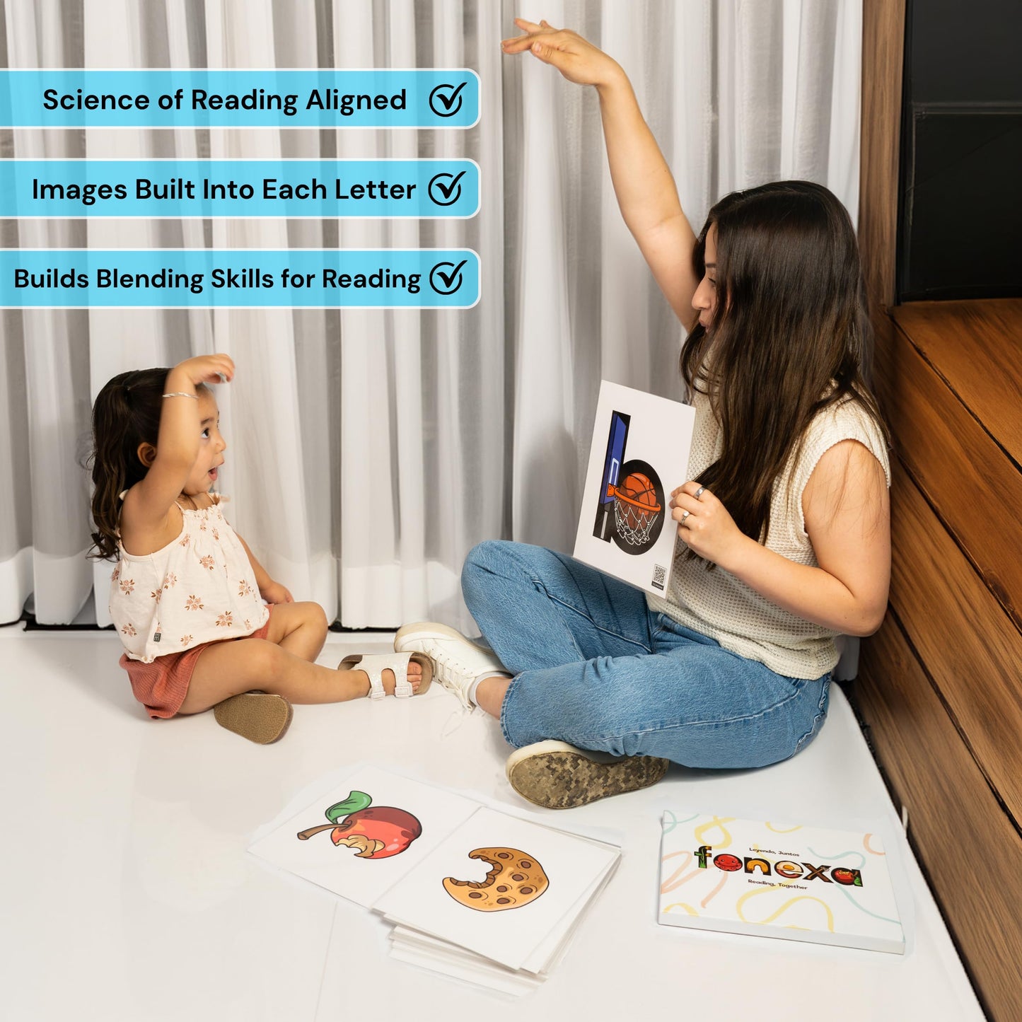 Phonics Flashcards for Kids - Alphabet Letter Sound Cards with Embedded Mnemonics for Early Reading, ABC Flashcards for Preschool & Kindergarten - Fonexa (Large)
