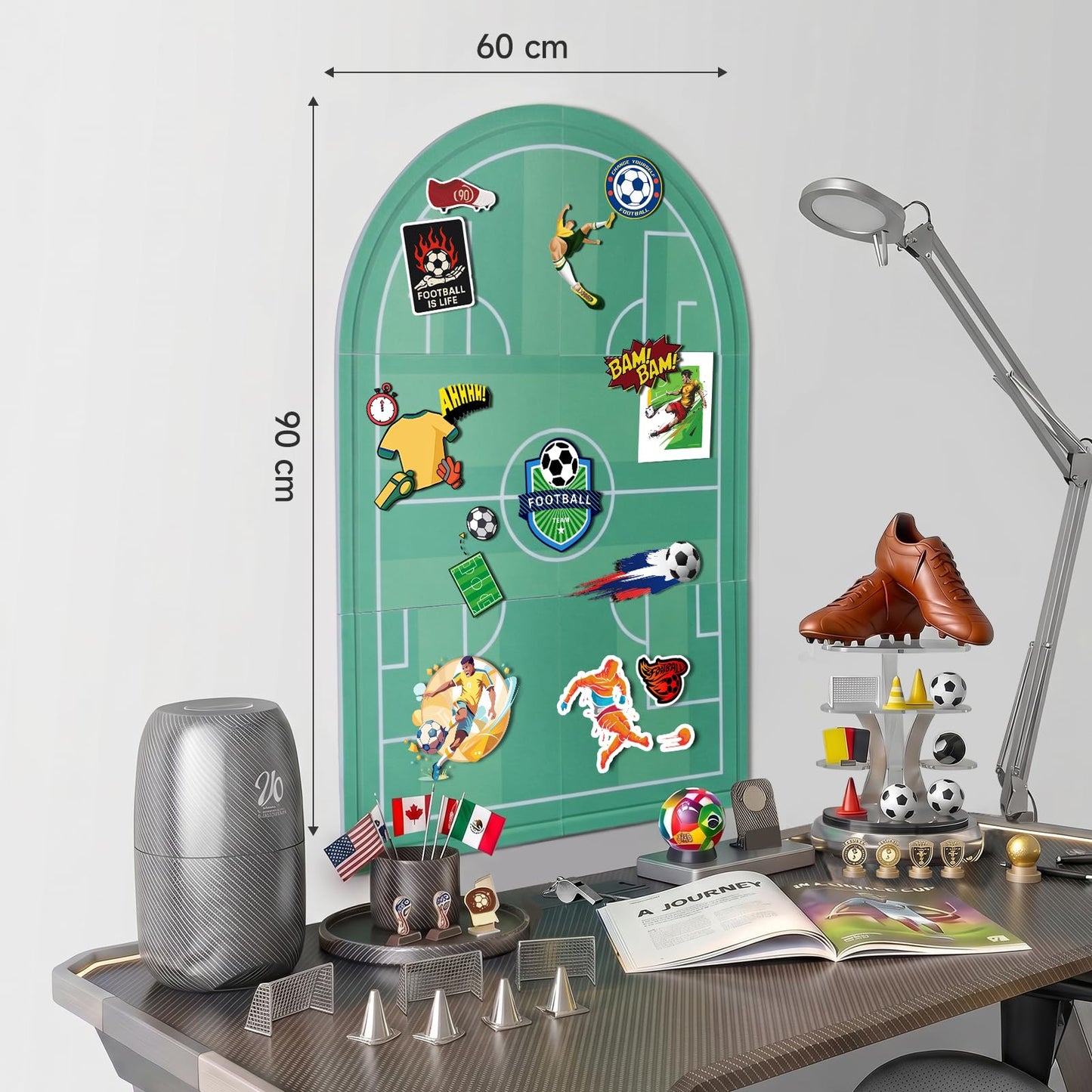 APOBATK Arched Felt Bulletin Board Soccer Field Design, 35" x 24" - 6 Tiles Soccer Room Decor for Boys, Sports Wall Decor Pin Board for Bedroom Office Photos & Notes