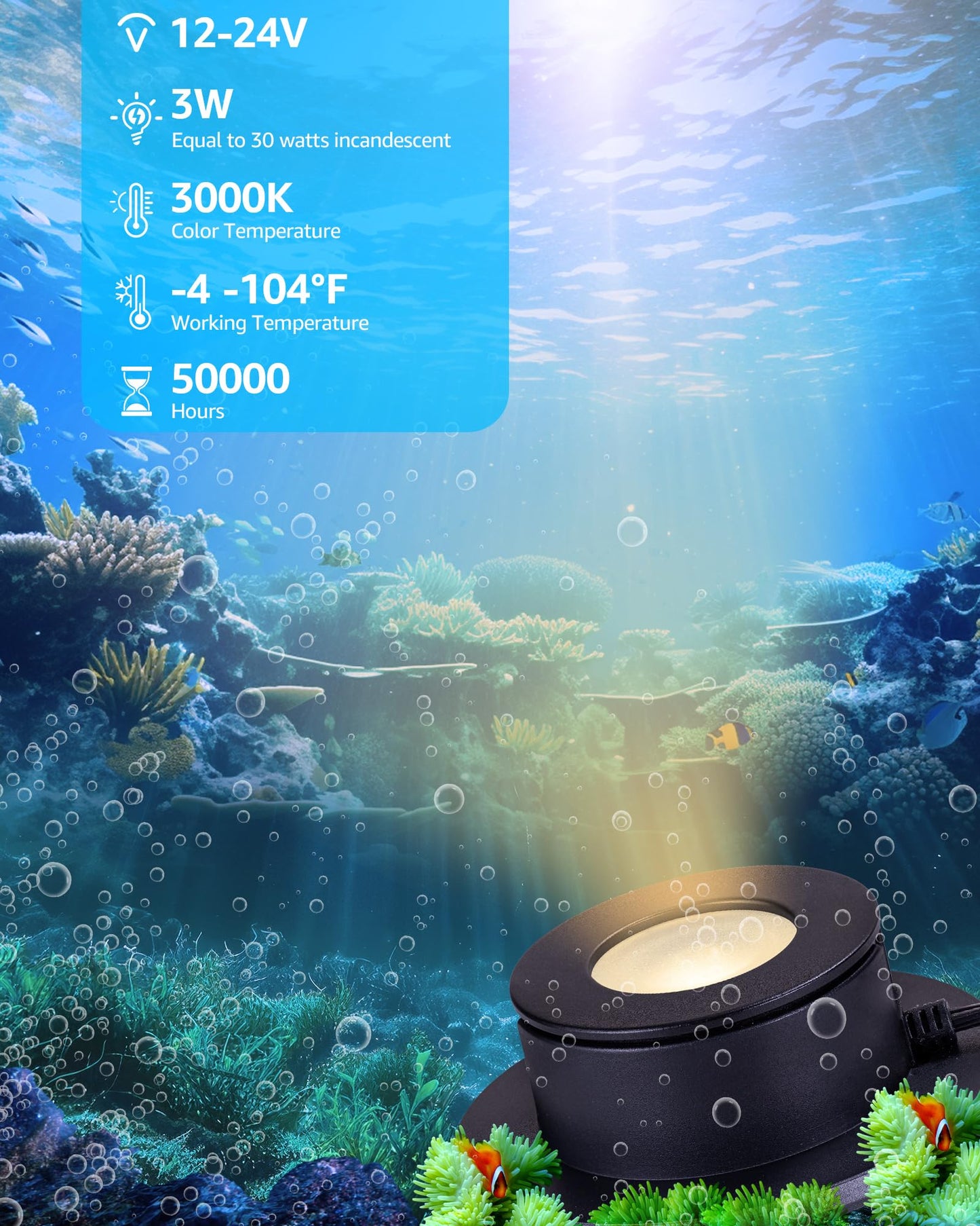 SUNVIE Pond Lights LED Underwater 3000K Warm White IP68 Waterproof 12-24V AC/DC 4 Pack Black Model ULWS03W04