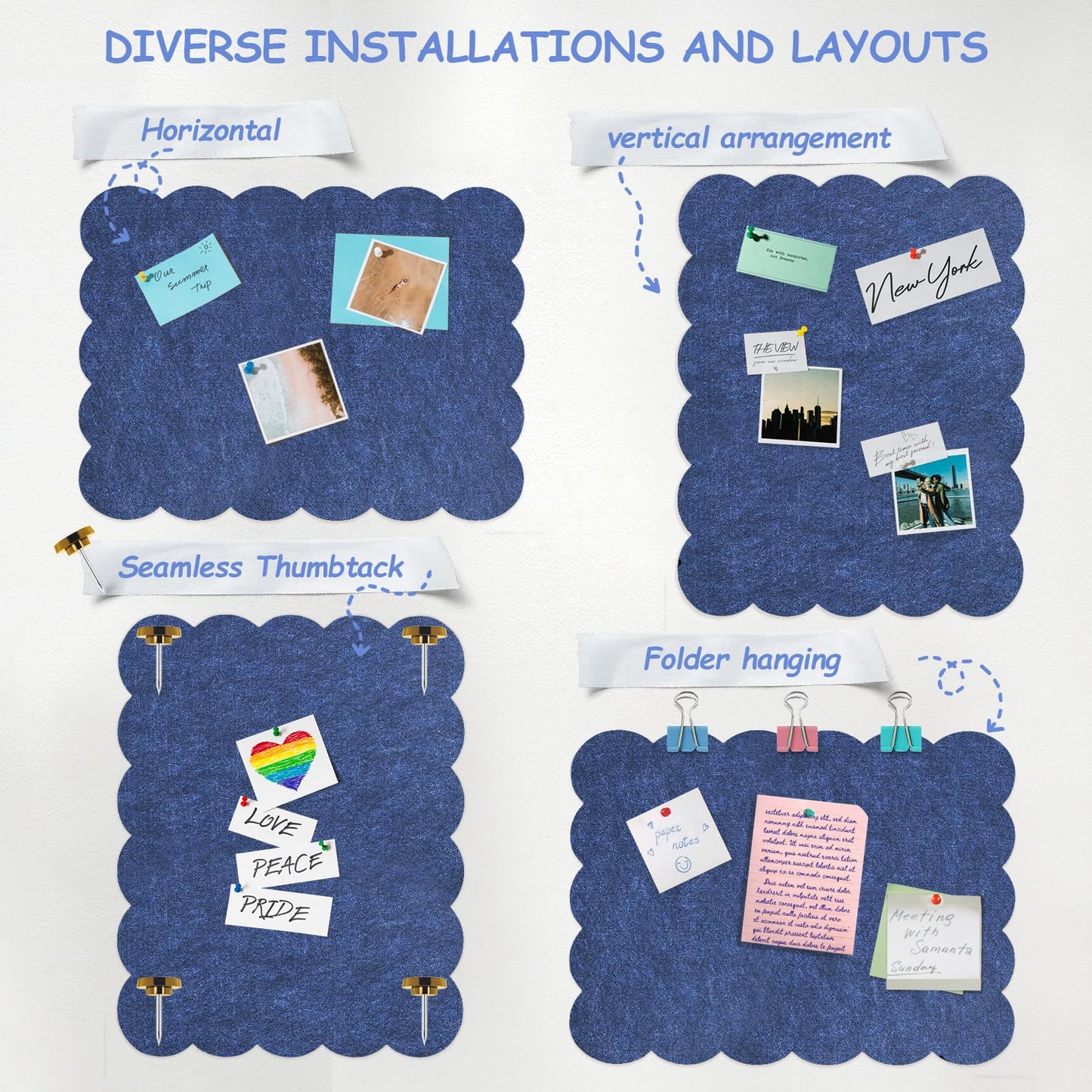 Felt Bulletin Board 36" x 24" Cork Board Alternative,Decorative Felt Pin Board Foldable Cork Boards for Walls Self-Adhesive Cork Board for Home Office Classroom Pin Board (Dark Blue)