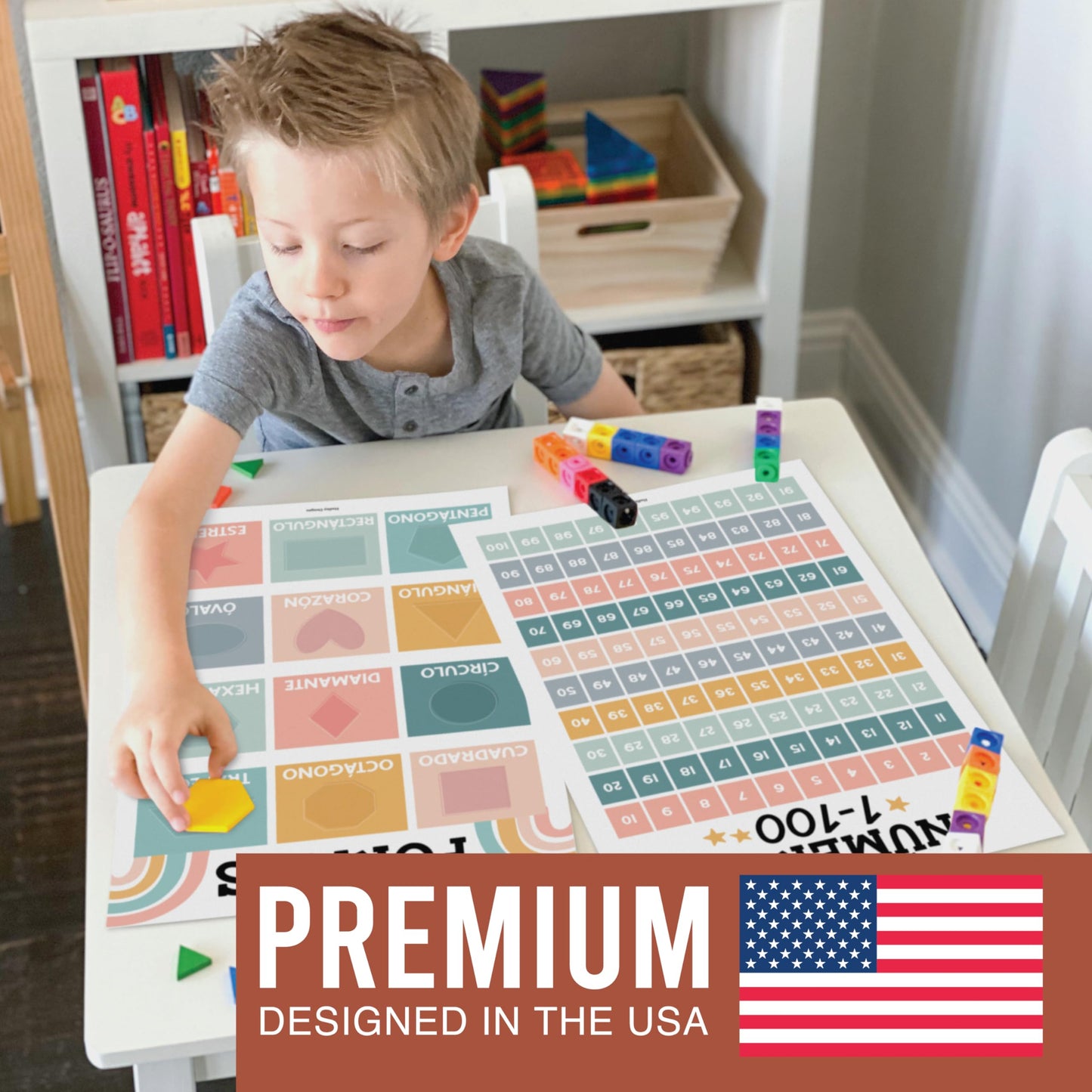 Hadley Designs Spanish Posters for Classroom - 12 Bilingual Educational Posters for Spanish Classroom Decorations Must Haves, Calendario y Alfabeto en Español Para la Pared, Boho Teacher Supplies