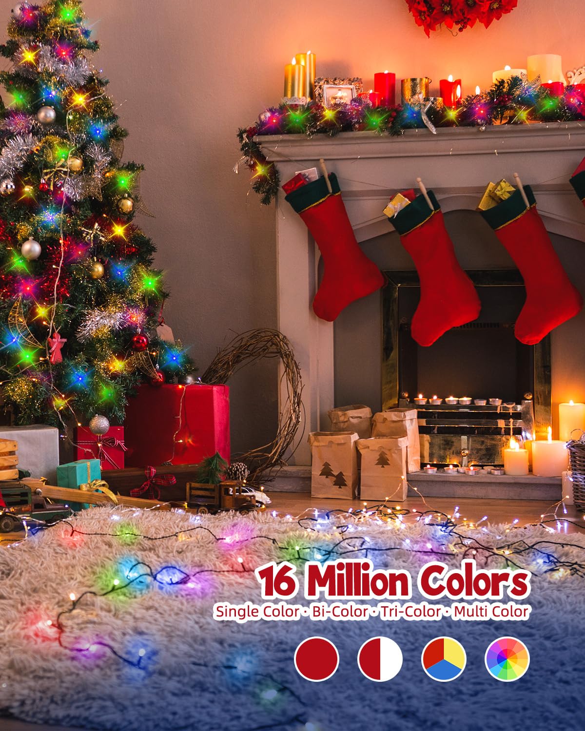 Minetom Color Changing LED String Lights, 198FT, 600 RGB Lights, App Controlled, Dimmable, Multicolor, Model BMSL6