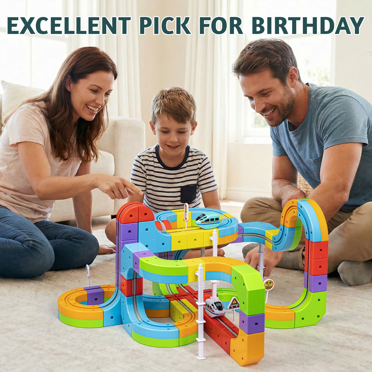 Wdebay klick Rail Electric Train Set 3D Magic Flexible Race Track for Kids 3 4 5 6 7 8 Years Old, Race Car Track with Anti-Gravity, Educational STEM LearningToy for Boys Girls Birthday