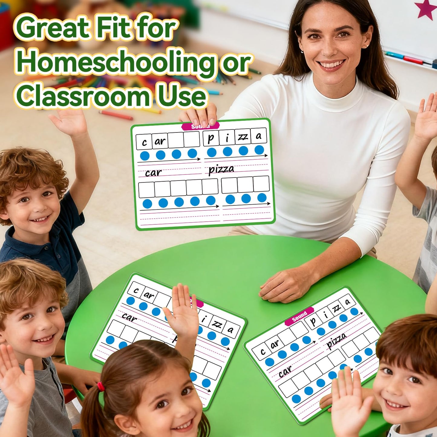 PraxiKidy 12 Pack Phonemic Awareness Dry Erase Flash Card,Phonics Games Science Reading Manipulative Speech Therapy Material Elkonin Box 1st Grade Classroom Must Haves Teacher Homeschool Supplies