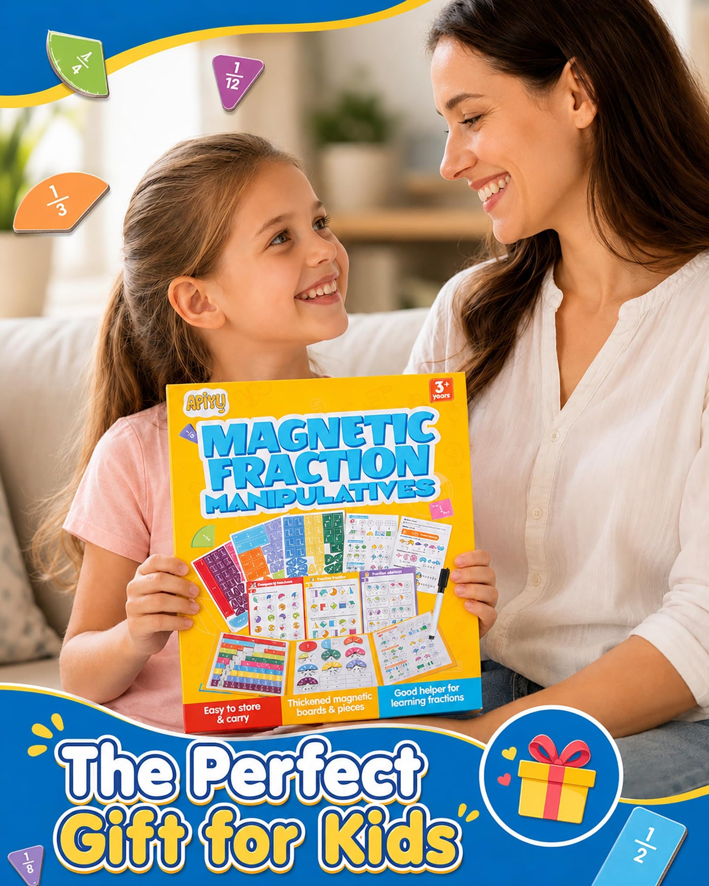 Magnetic Fraction Educational Puzzle, Magnetic Fraction Demonstration Book with Fraction Tiles & Circles, Montessori Fraction Manipulatives for Elementary School, Hands-On Math Learning Toys for Kids