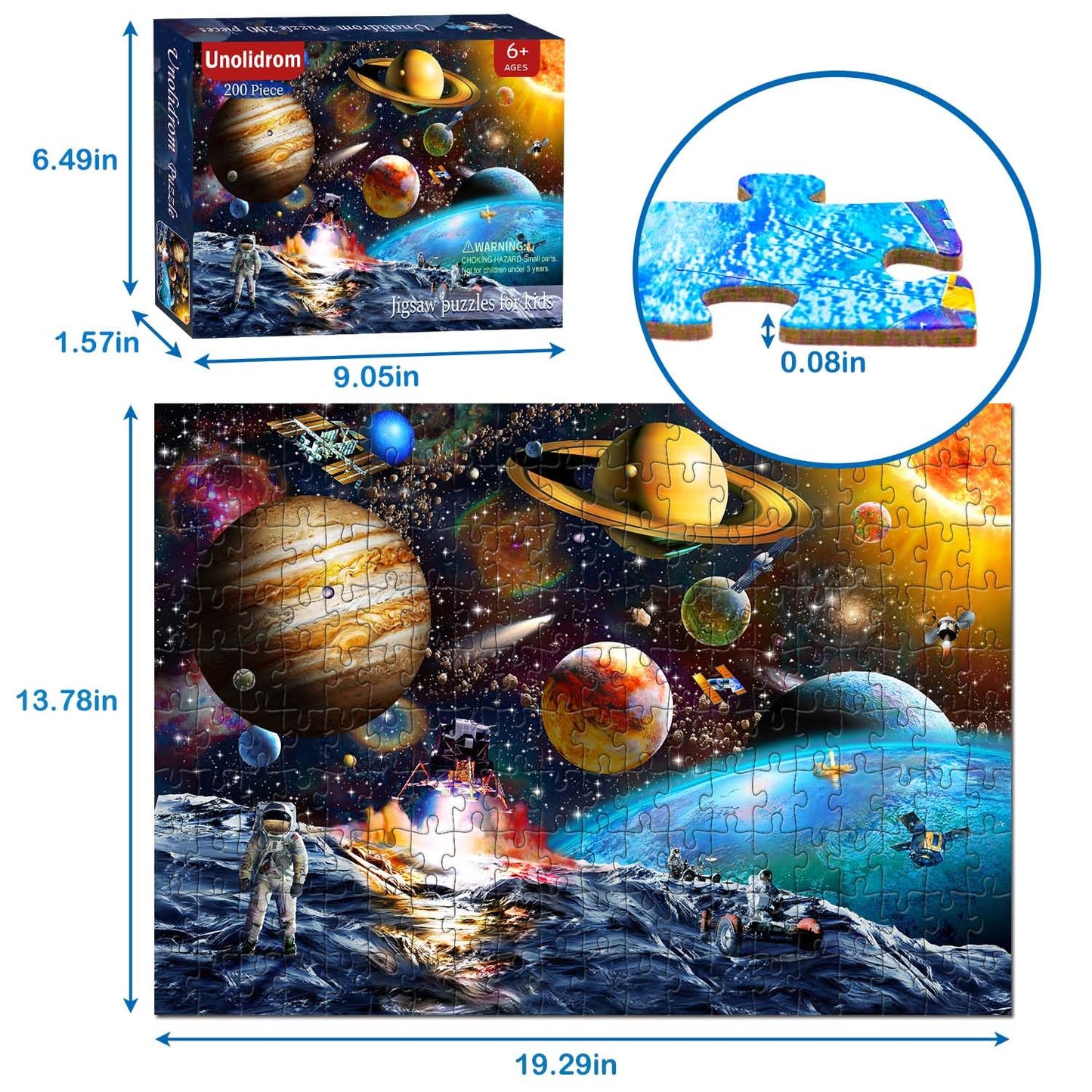 Puzzles for Kids Ages 8-10 Year Old - Solar System Planets, 200 Pieces Spacewalk Jigsaw Puzzles for Kids Ages 6-8, Learning Educational Toys for Boys and Girls