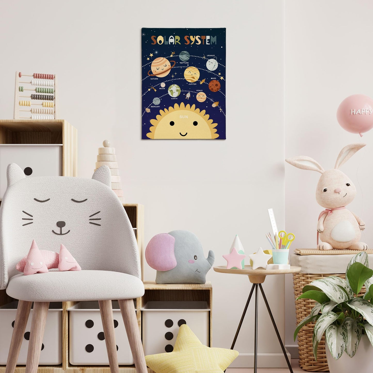 XINCEYWJ Solar Space Room Wall Decor, Solar System Astronauts Rocket Canvas Art Prints Framed, Space Room Decor, Retro Trendy Nursery Wall Art for Kids Girly Boys Toddler Room Classroom, 11x14 In