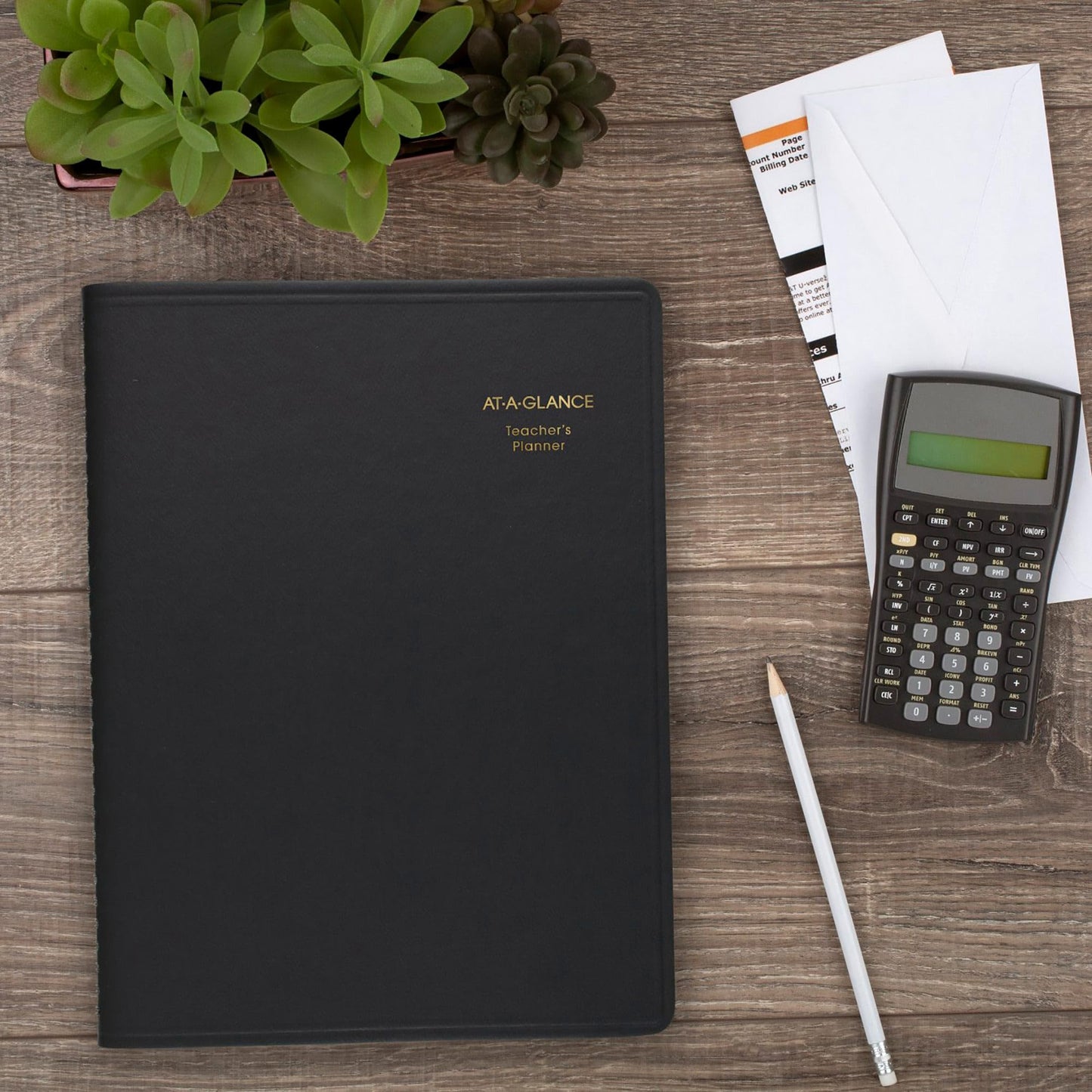 AT-A-Glance Teacher Planner, 8-1/4" x 10-7/8", Undated Weekly & Daily Planner, Academic Lesson Plan Book for Family Homeschool Supplies, Agenda with Twin-Wire Binding, Black Leather (8015505)