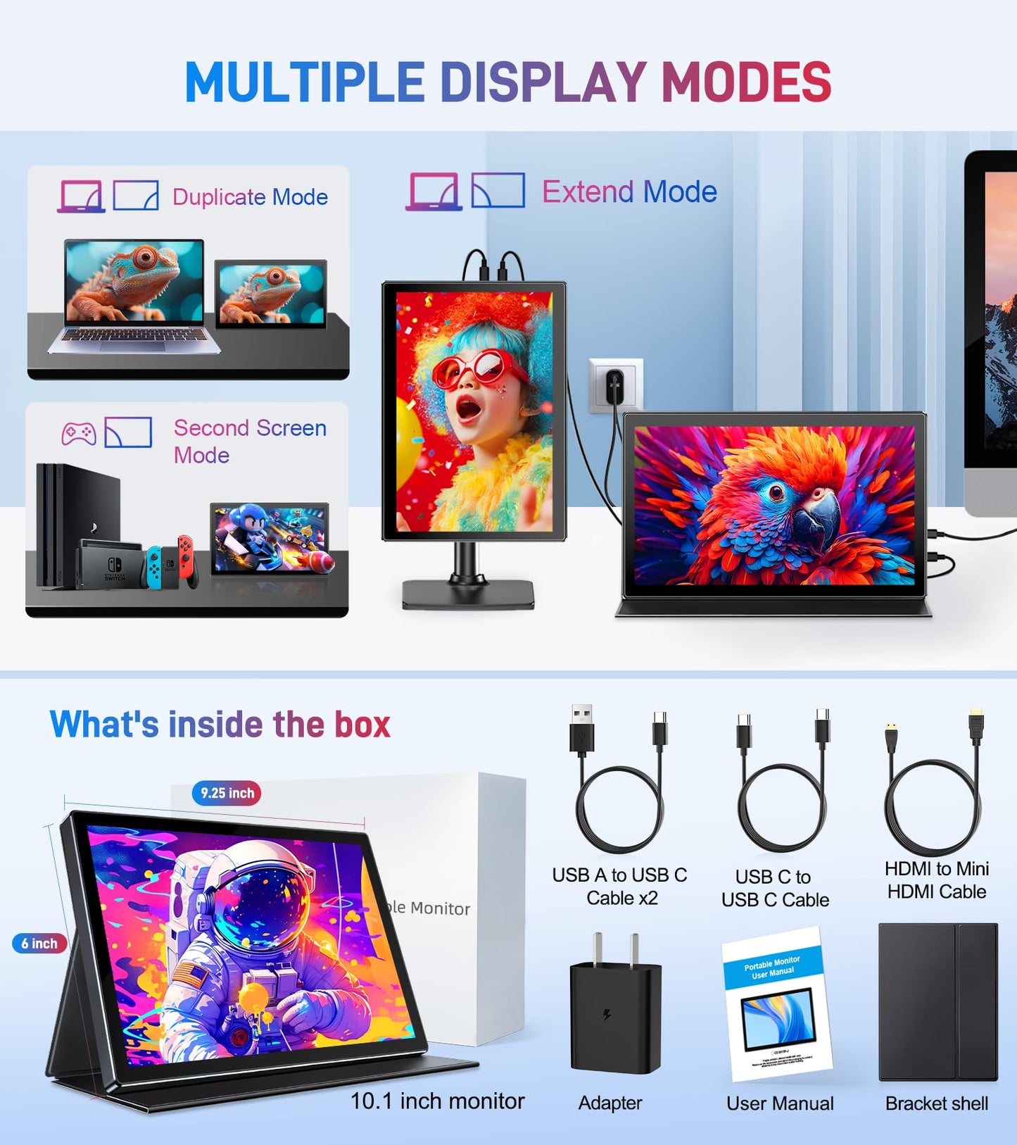 10.1 Portable Touchscreen Monitor - 1920×1200 FHD IPS 16:10,100% sRGB 1500:1,10-Point Touch Diaplay with Speaker HDMI USB-C VESA Magnetic Case for Travel Mac PC Xbox PS4/5 Loptop Phone (10.1 inch)