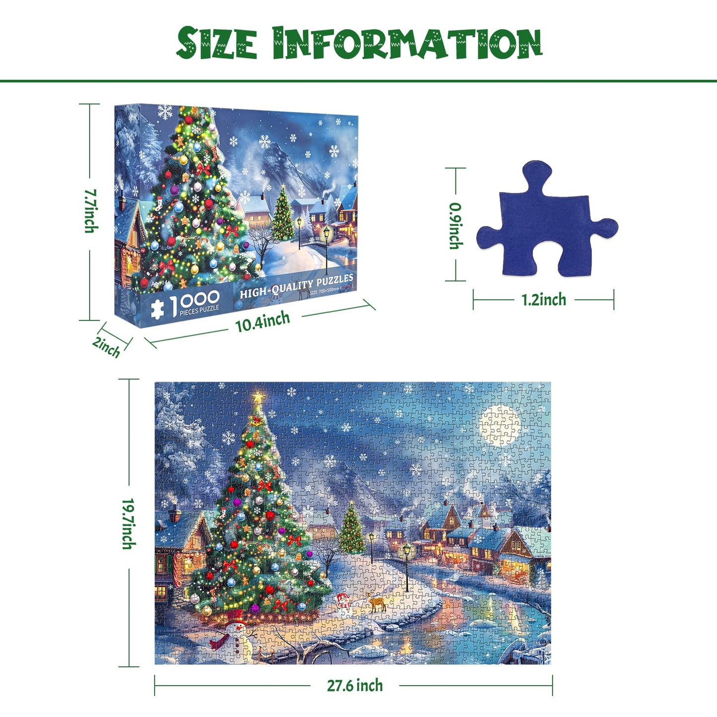 MBOQIU 1000 Piece Puzzle for Adults - Christmas Village Christmas Puzzle, Letters on Back, Snowy Christmas Vacation Jigsaw Puzzles, Challenging Puzzles for Teens Seniors - 27.6 x 19.7 inches