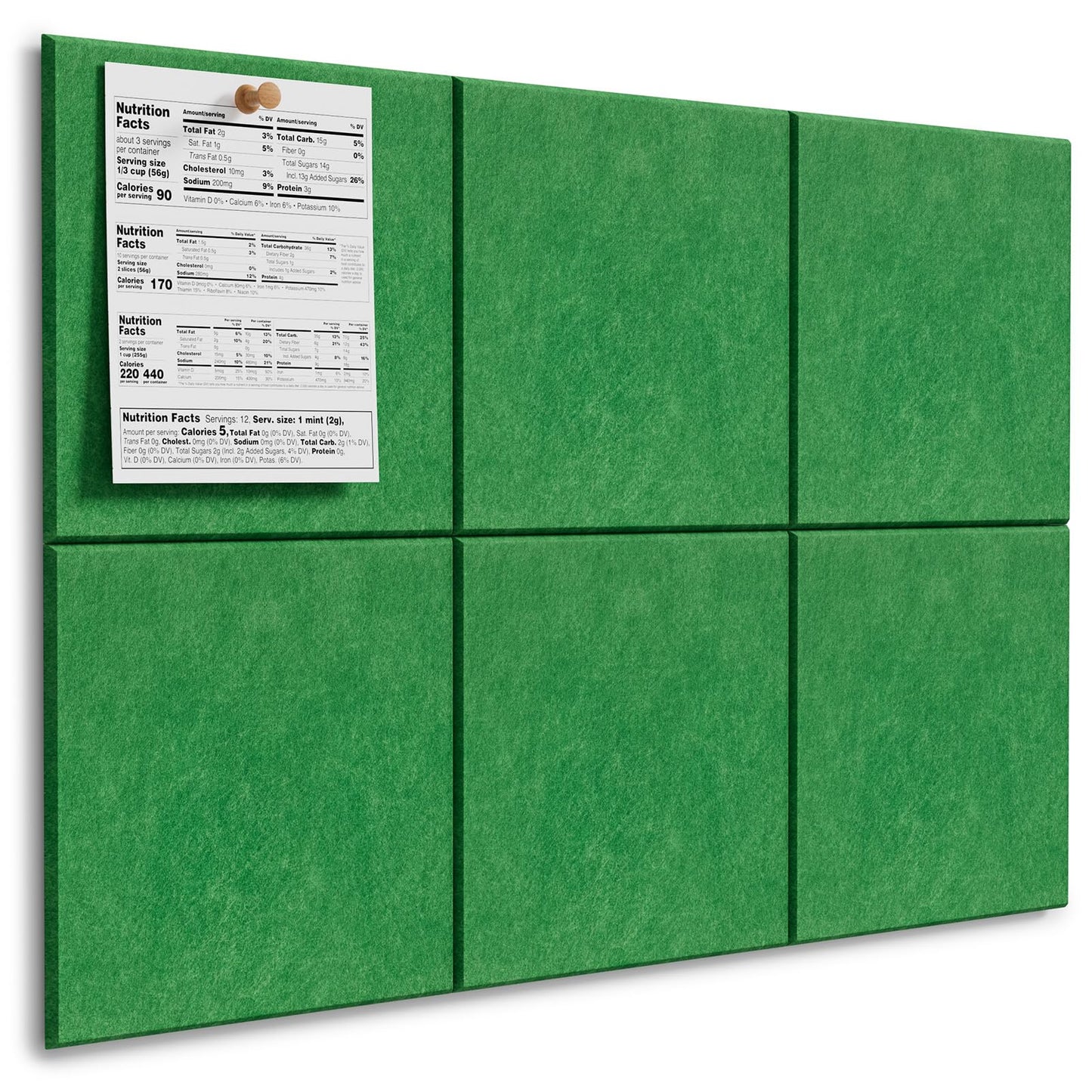 MaxGear Large Cork Board for Wall 36" x 24", Emerald Green Bulletin Board, 6 Pack Felt Wall Tiles with Pushpins, Cork Boards for Office Push Pin Board Tack Board Felt Board