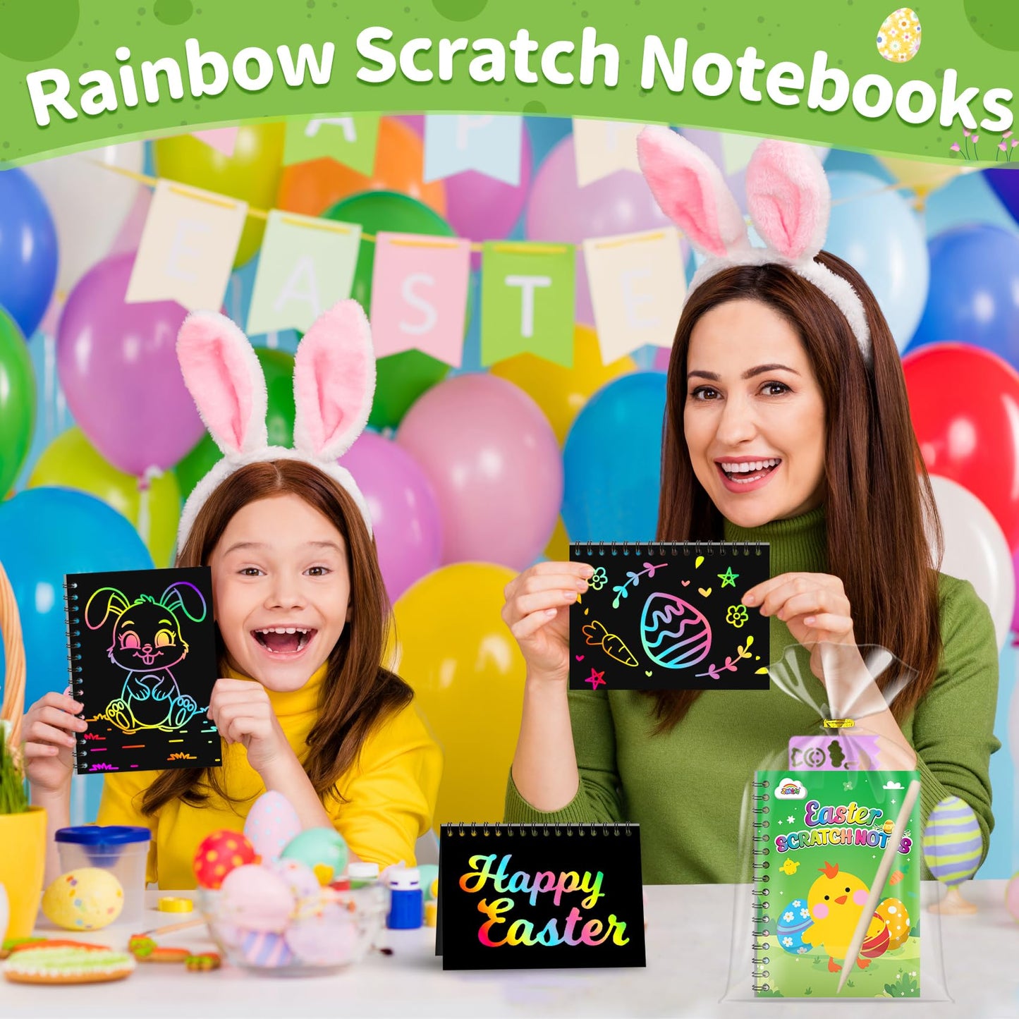 ZMLM Easter Classroom Gifts For Students: 24 Pack Scratch Rainbow Art Notebook Paper, Party Favors For Kids 4-8, Birthday Goodie Bags Stuffers, Student Prizes From Teacher, Kindergarten Toy