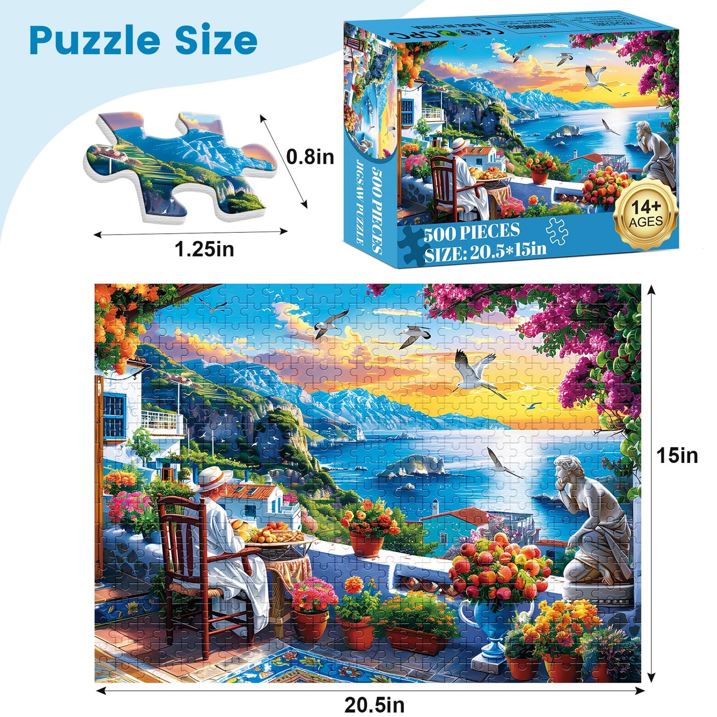 500 Piece Puzzles for Adults, seafront Jigsaw Puzzle, Nature Landscape Jigsaw Puzzle, Creative Games and Holiday Party Gifts, Fun and Challenging Family Games 20.5×15 in